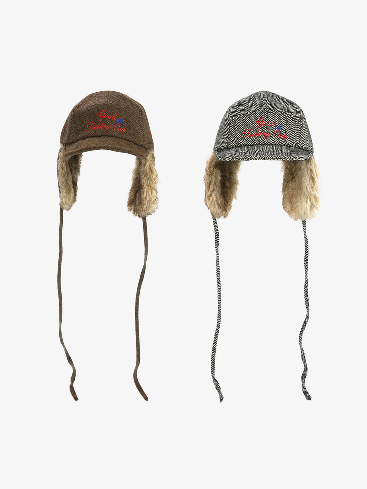 Retro Tweed Plush Earflap Embroidered Letter Cap - Image 3