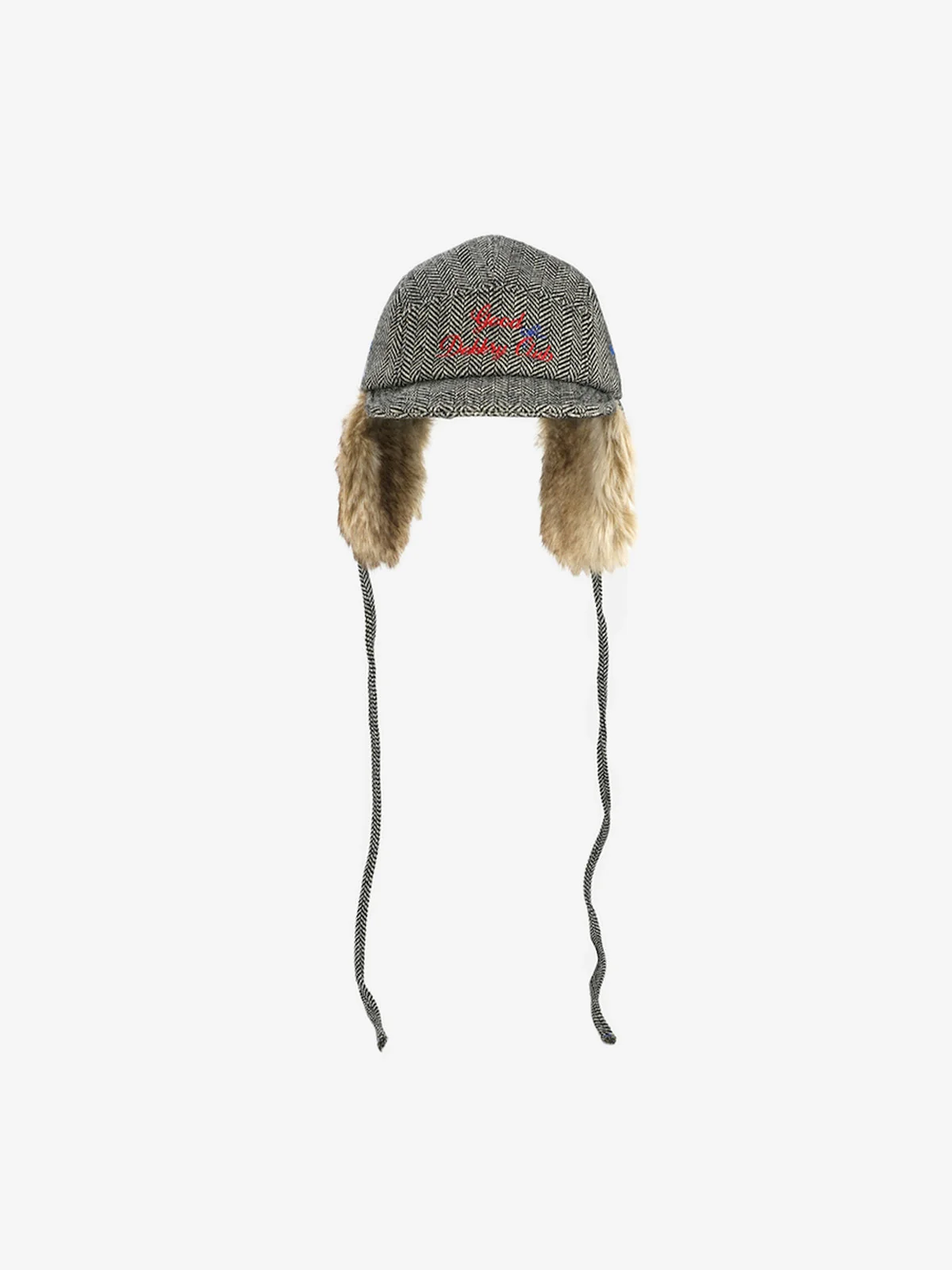 Retro Tweed Plush Earflap Embroidered Letter Cap - Image 4
