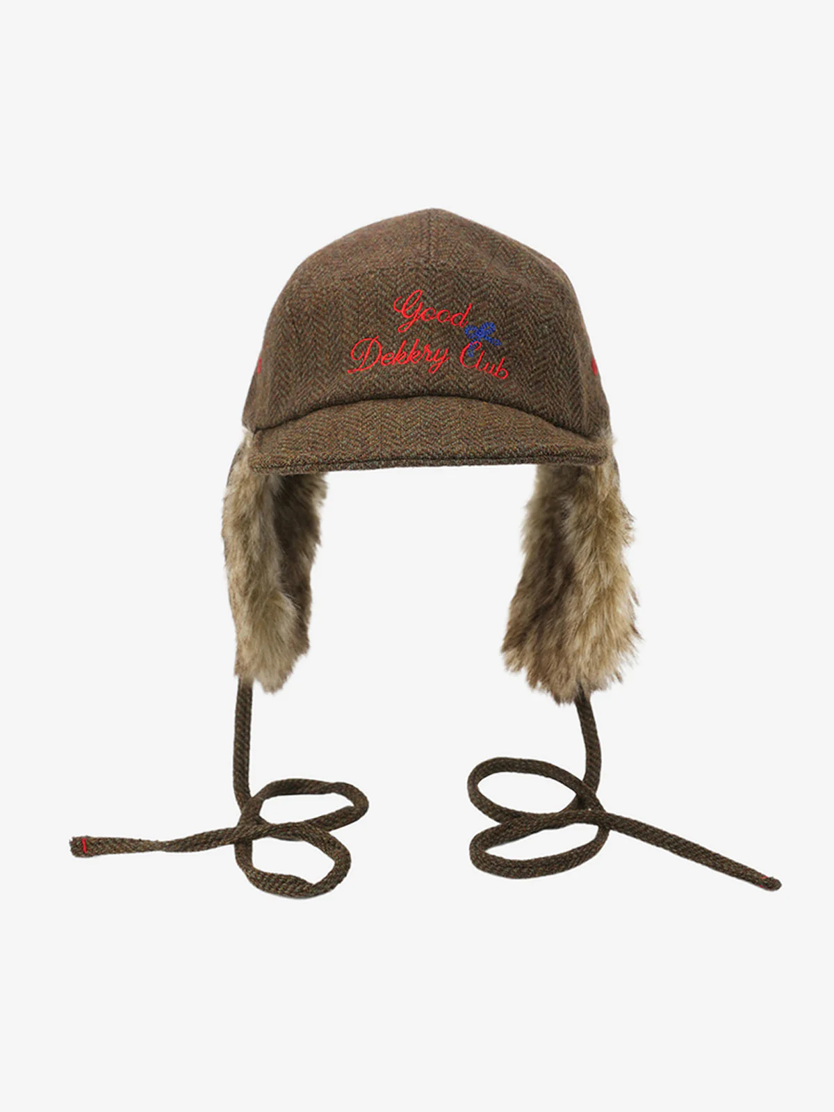 Retro Tweed Plush Earflap Embroidered Letter Cap - Image 5