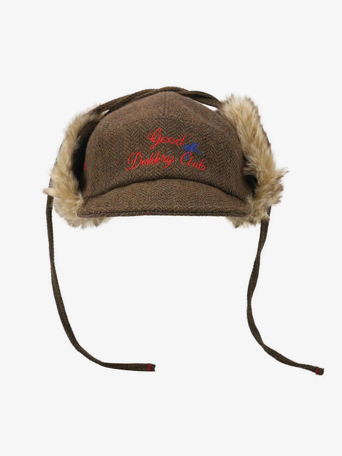 Retro Tweed Plush Earflap Embroidered Letter Cap - Image 6