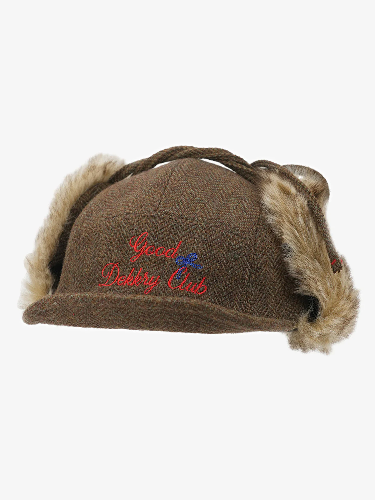 Retro Tweed Plush Earflap Embroidered Letter Cap - Image 8