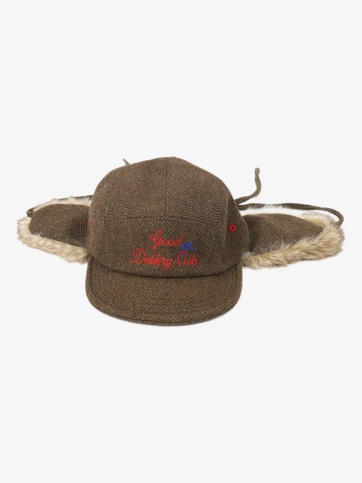 Retro Tweed Plush Earflap Embroidered Letter Cap - Image 9