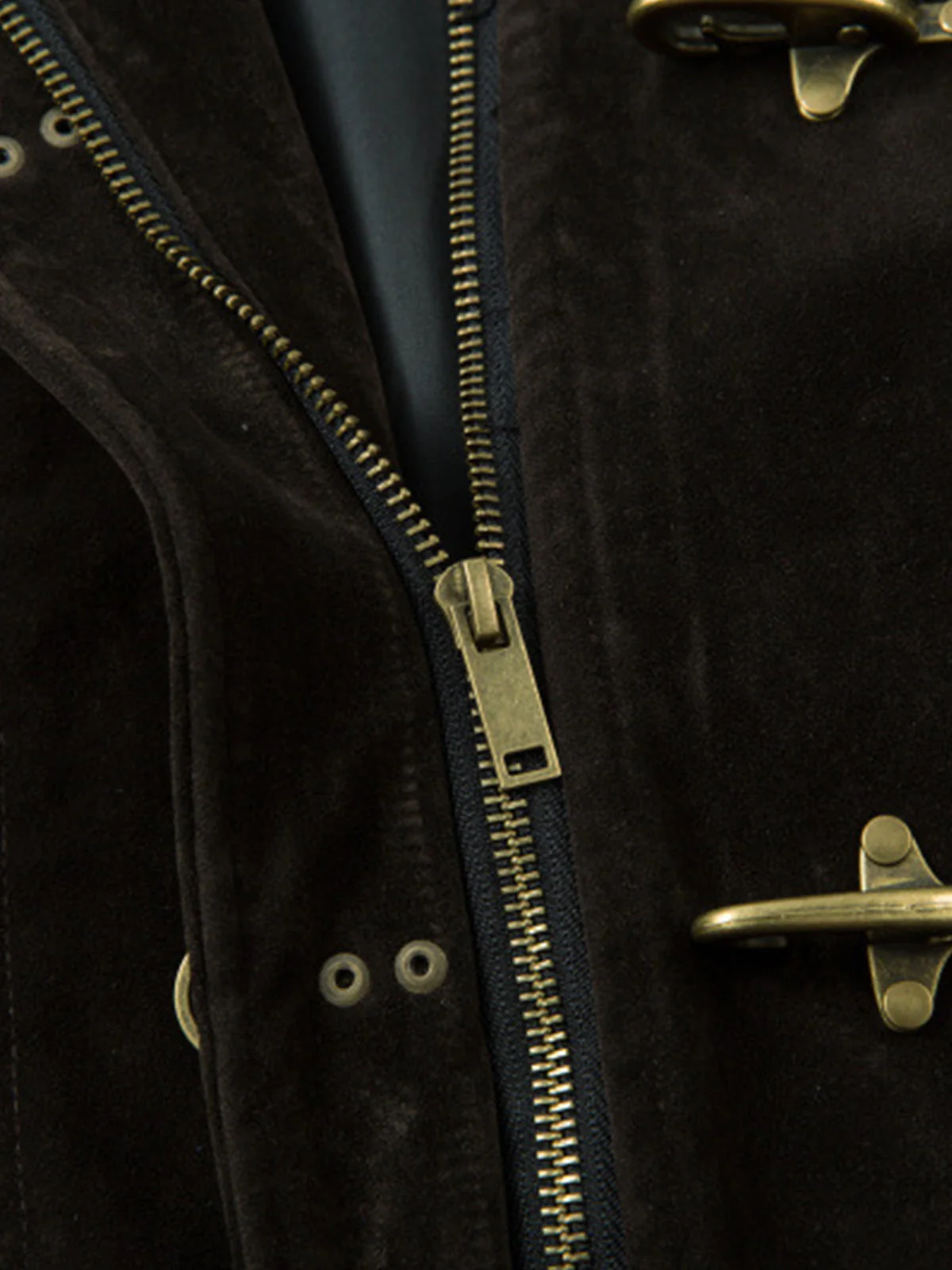 Retro Unique Metal Button Suede Lapel Bomber Jacket - Image 13