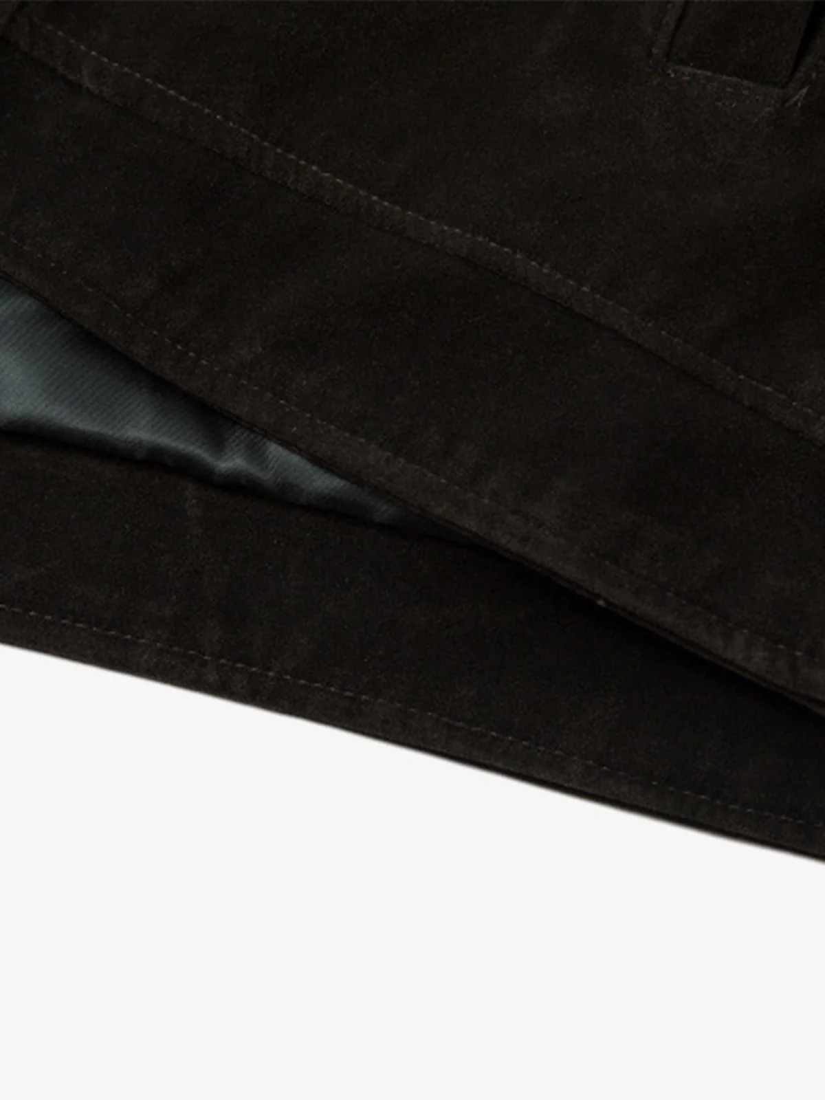 Retro Unique Metal Button Suede Lapel Bomber Jacket - Image 15
