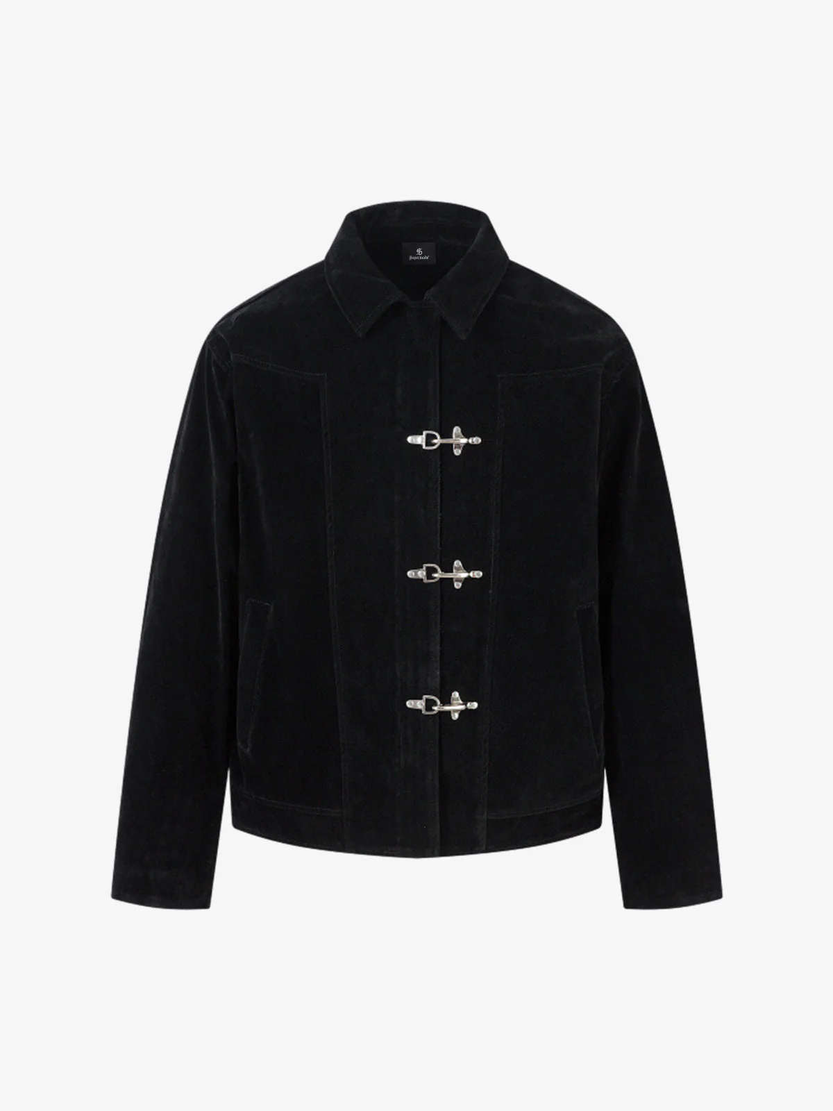 Retro Unique Metal Button Suede Lapel Bomber Jacket - Image 2