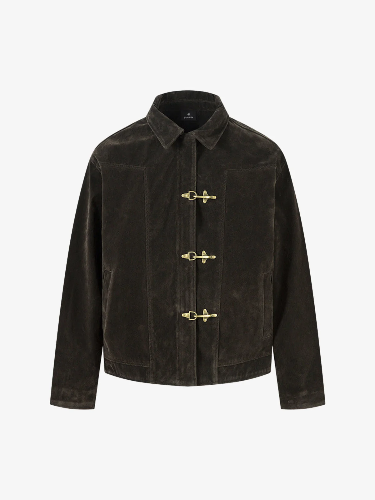 Retro Unique Metal Button Suede Lapel Bomber Jacket - Image 8