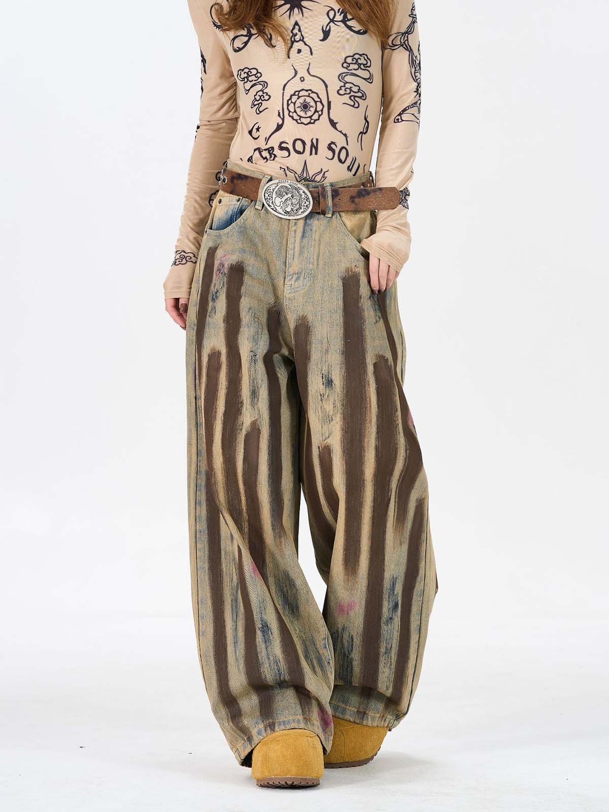 Retro Washed Brushstroke Baggy Jeans