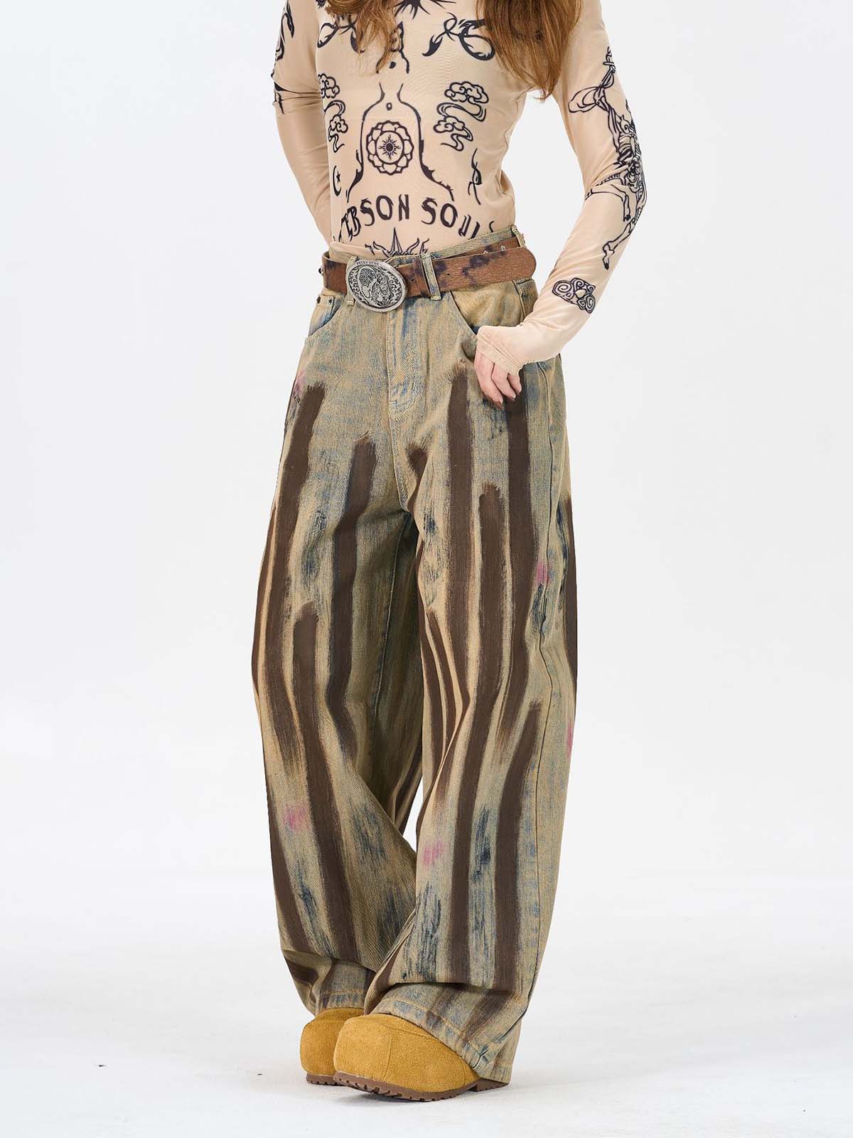Retro Washed Brushstroke Baggy Jeans - Image 4