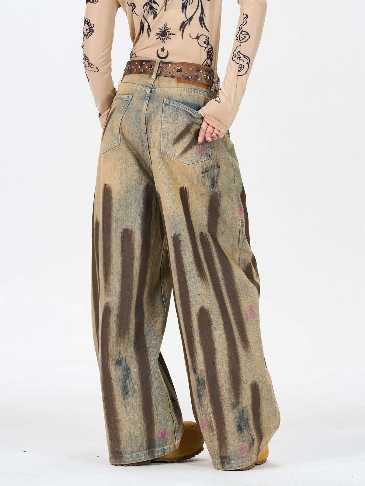 Retro Washed Brushstroke Baggy Jeans - Image 5