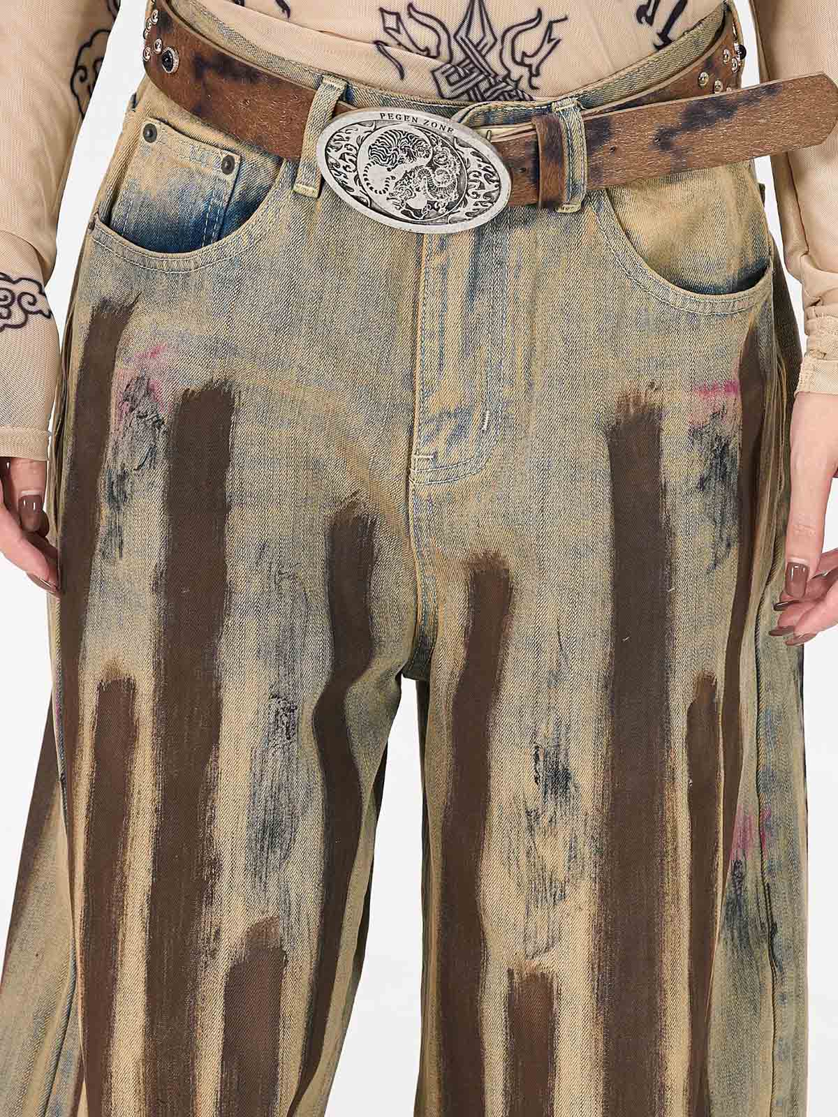 Retro Washed Brushstroke Baggy Jeans - Image 8
