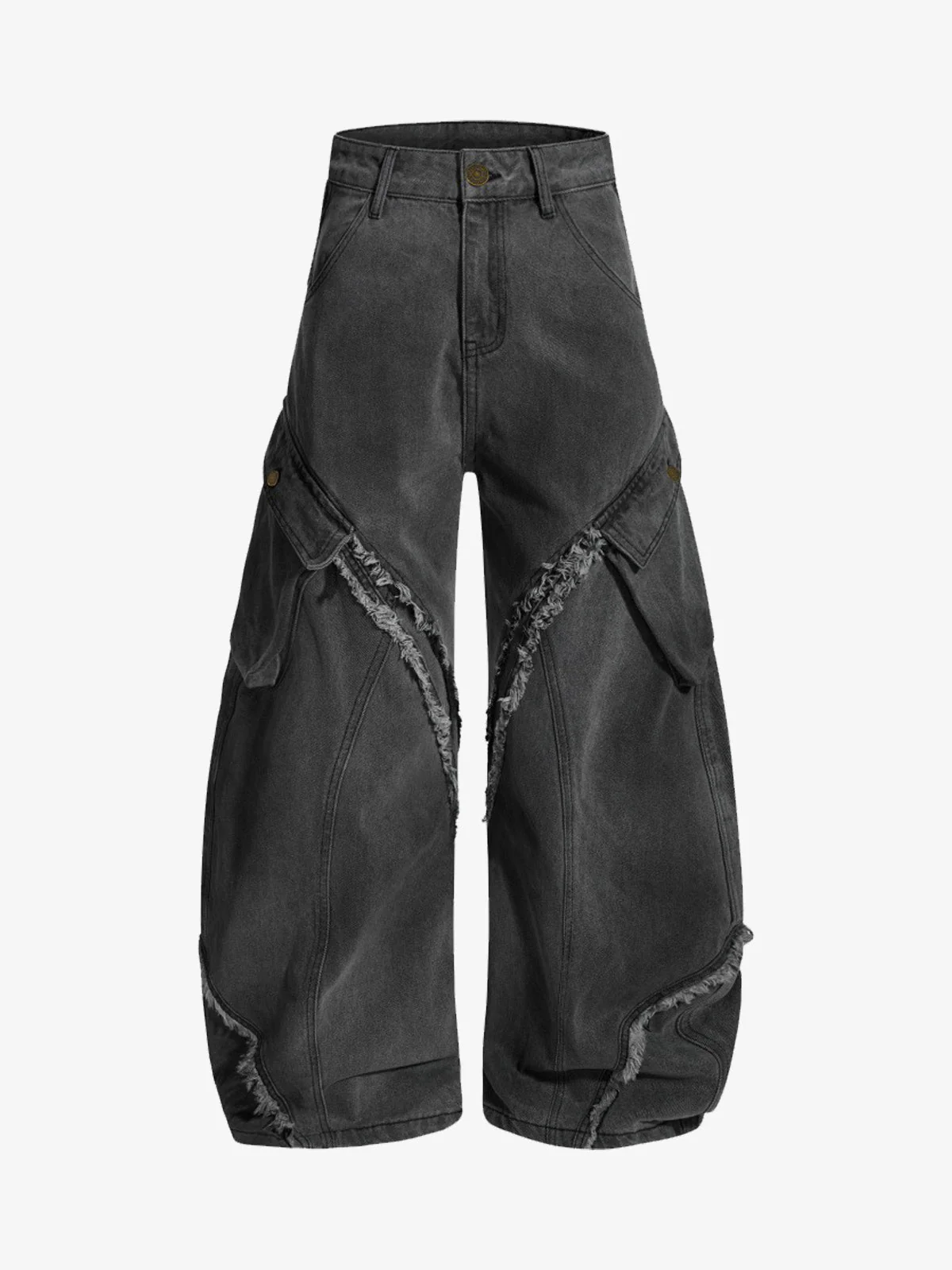 Retro Washed Distressed Deconstructed Patchwork Barrel Jeans - Image 4