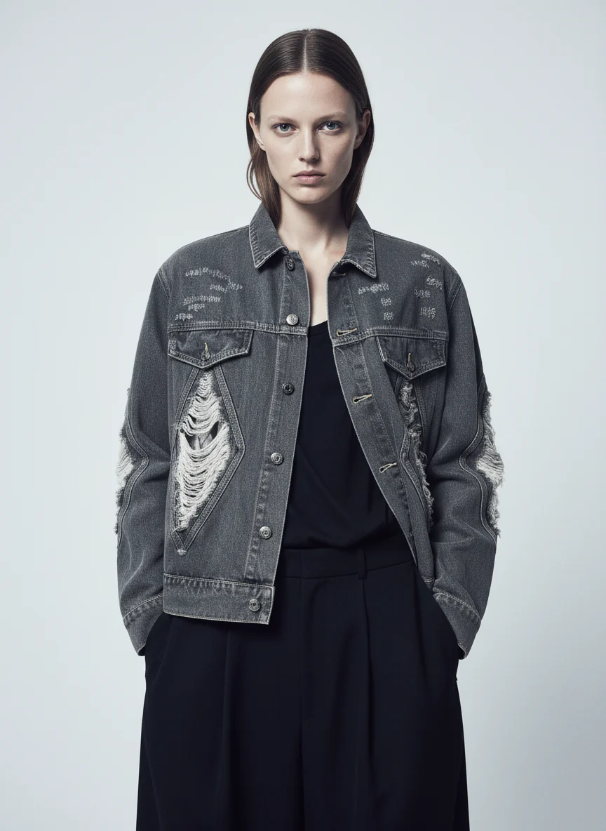 Retro Washed Distressed Denim Jacket