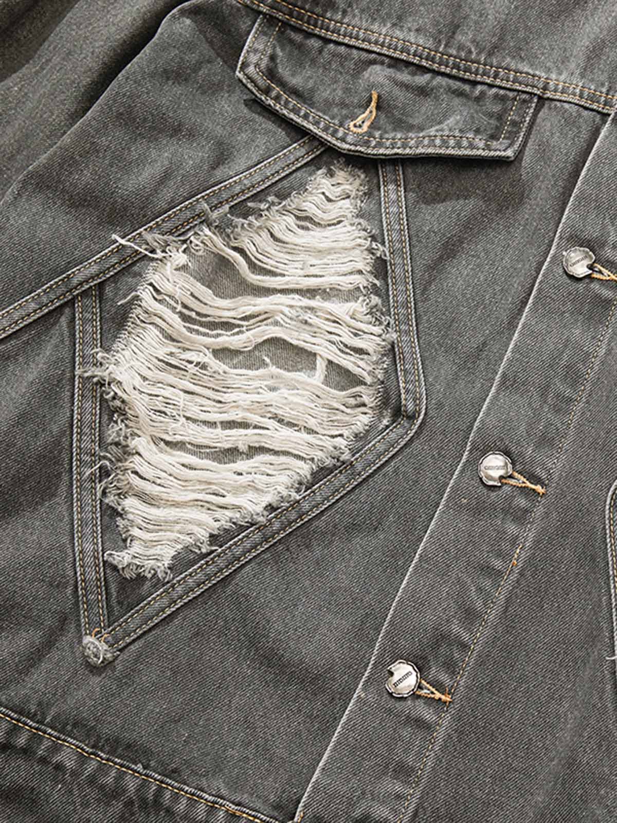 Retro Washed Distressed Denim Jacket - Image 11