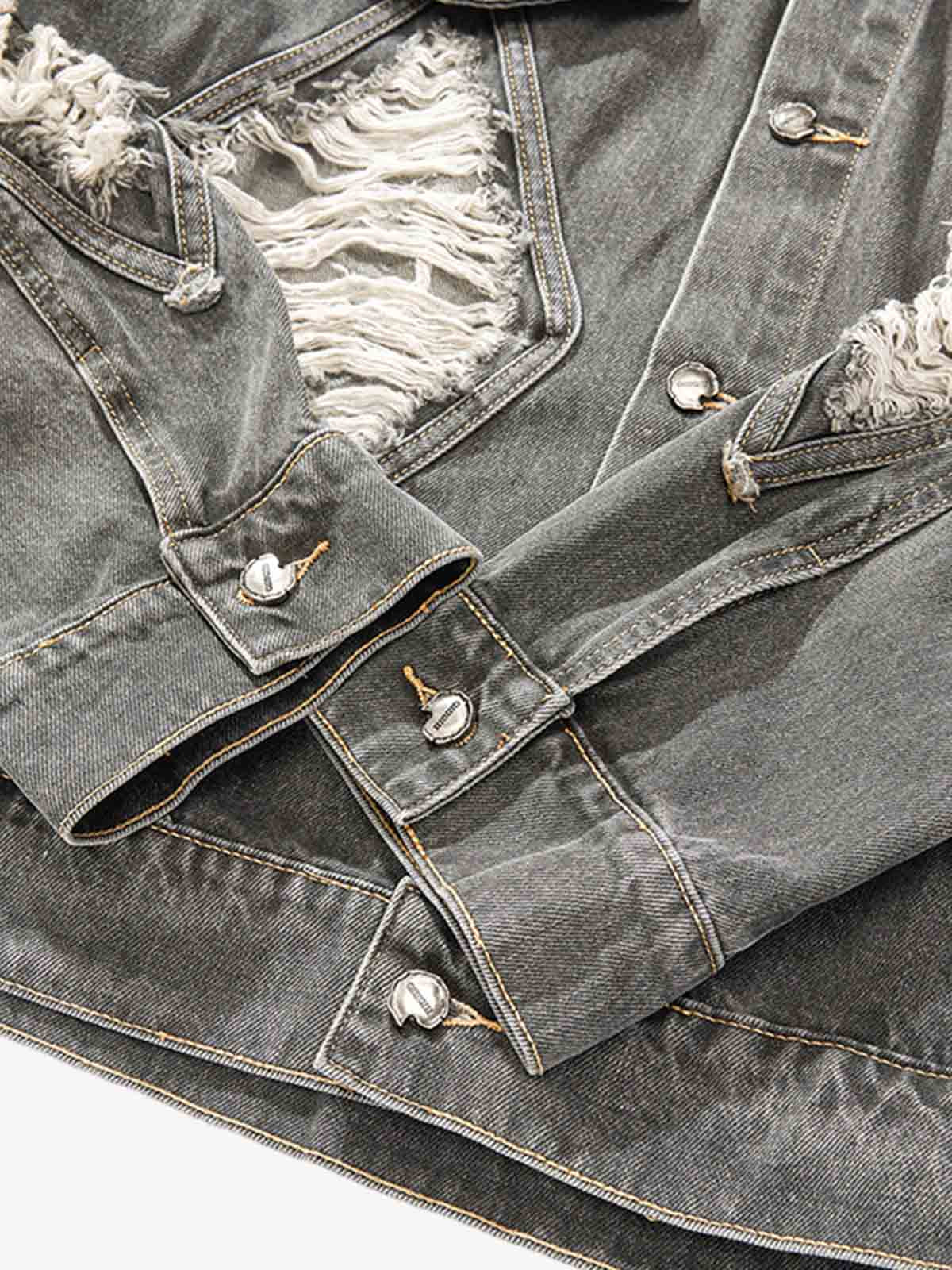 Retro Washed Distressed Denim Jacket - Image 12