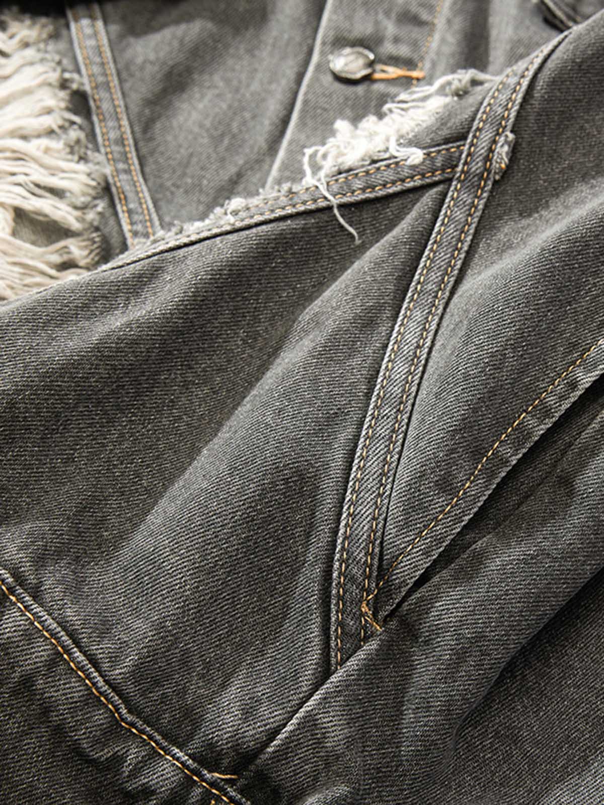 Retro Washed Distressed Denim Jacket - Image 8