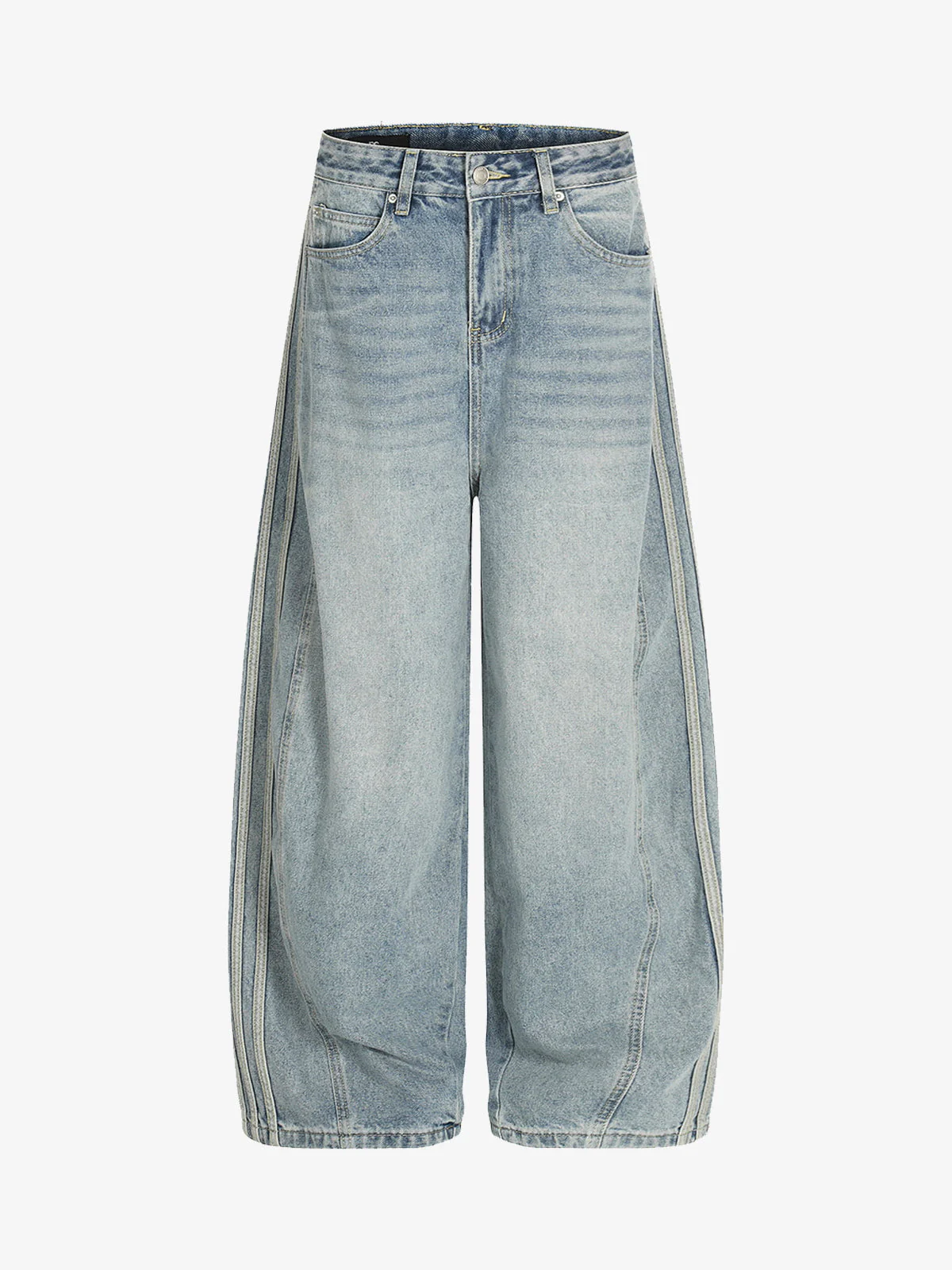 Retro Washed Side Striped Barrel Denim Jeans