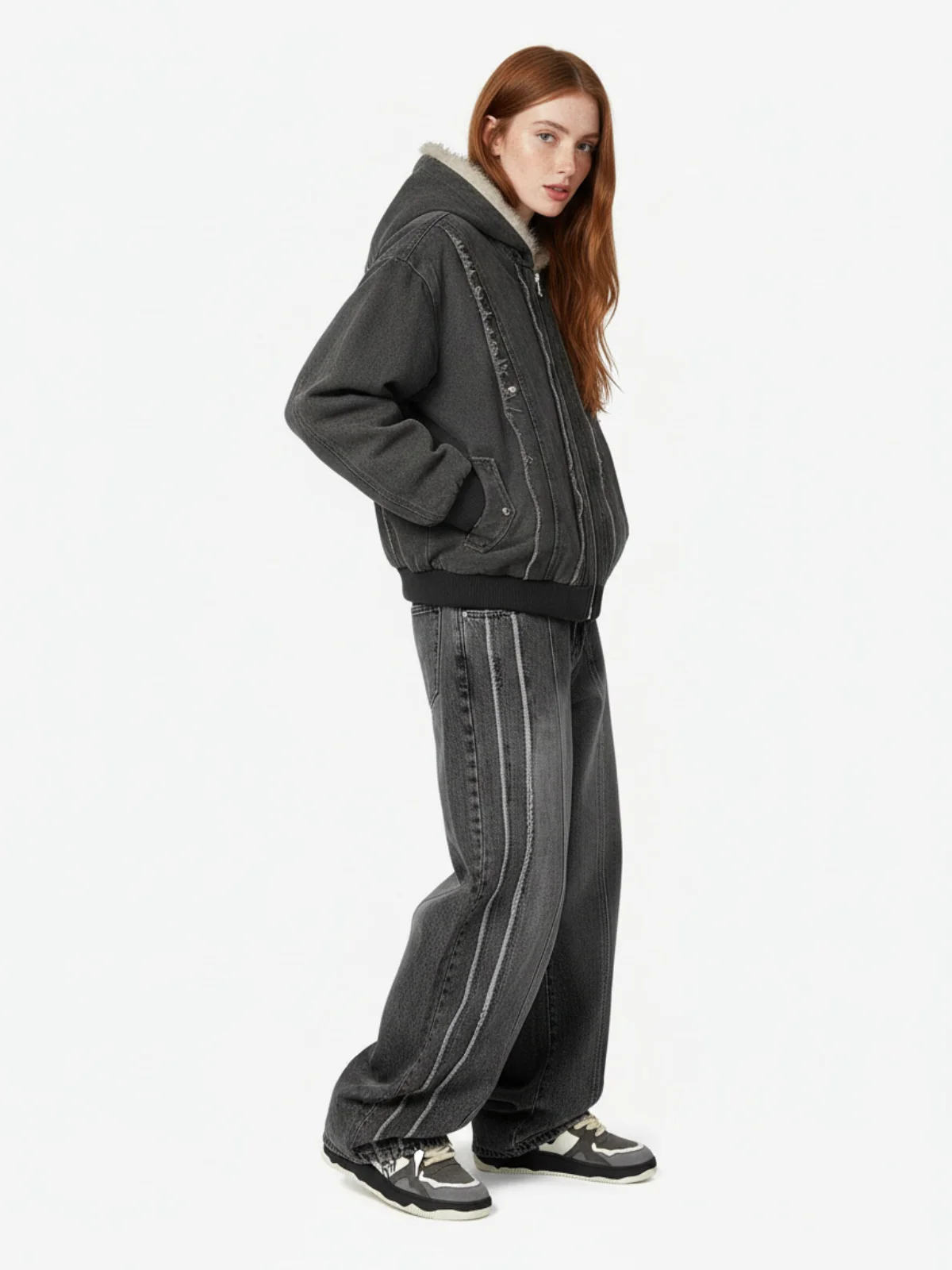 Retro Washed Fleece-lined Hooded Work Jacket - Image 3