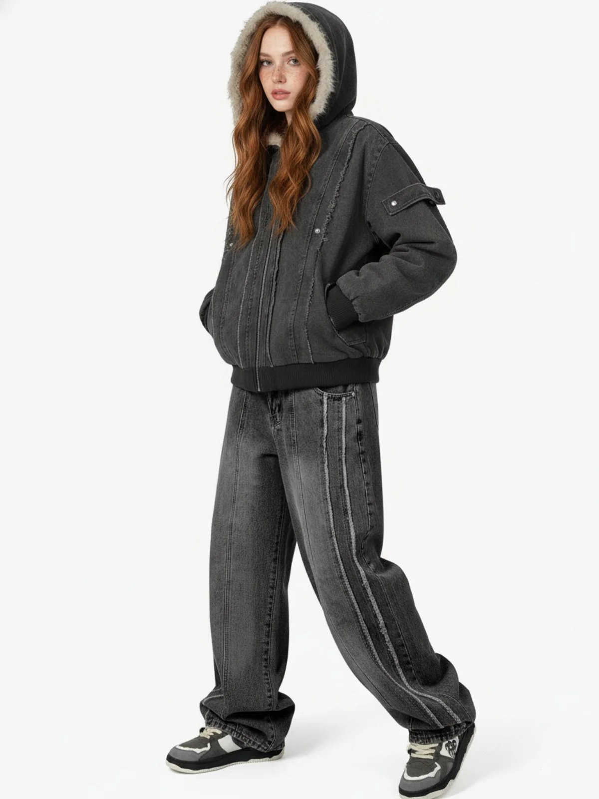 Retro Washed Fleece-lined Hooded Work Jacket - Image 4