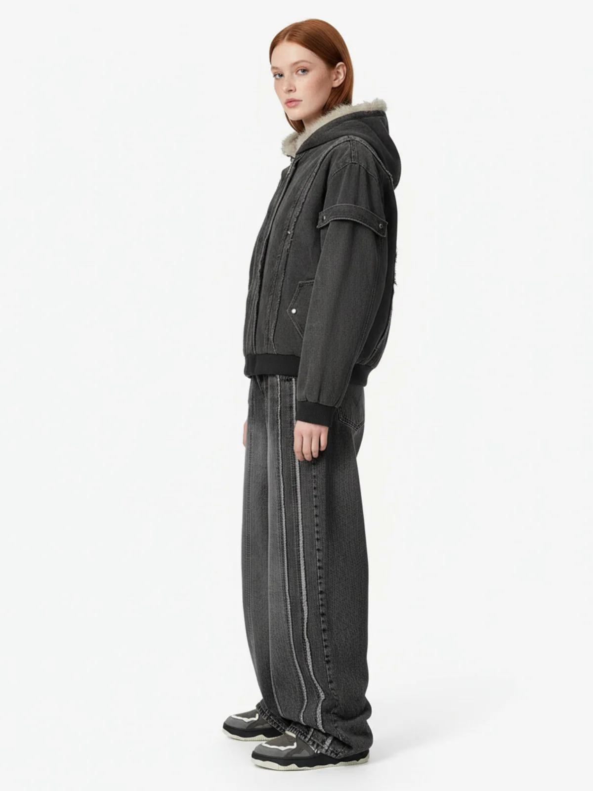 Retro Washed Fleece-lined Hooded Work Jacket - Image 5