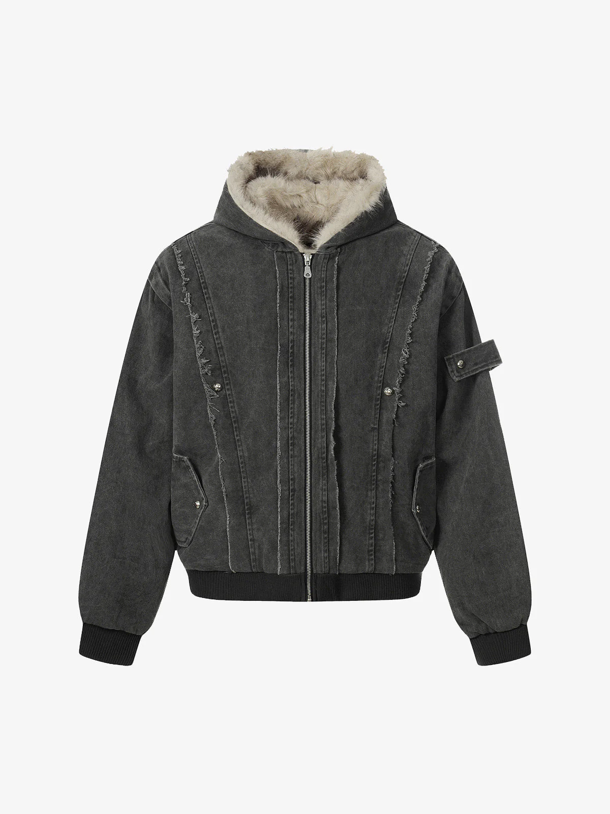 Retro Washed Fleece-lined Hooded Work Jacket - Image 9