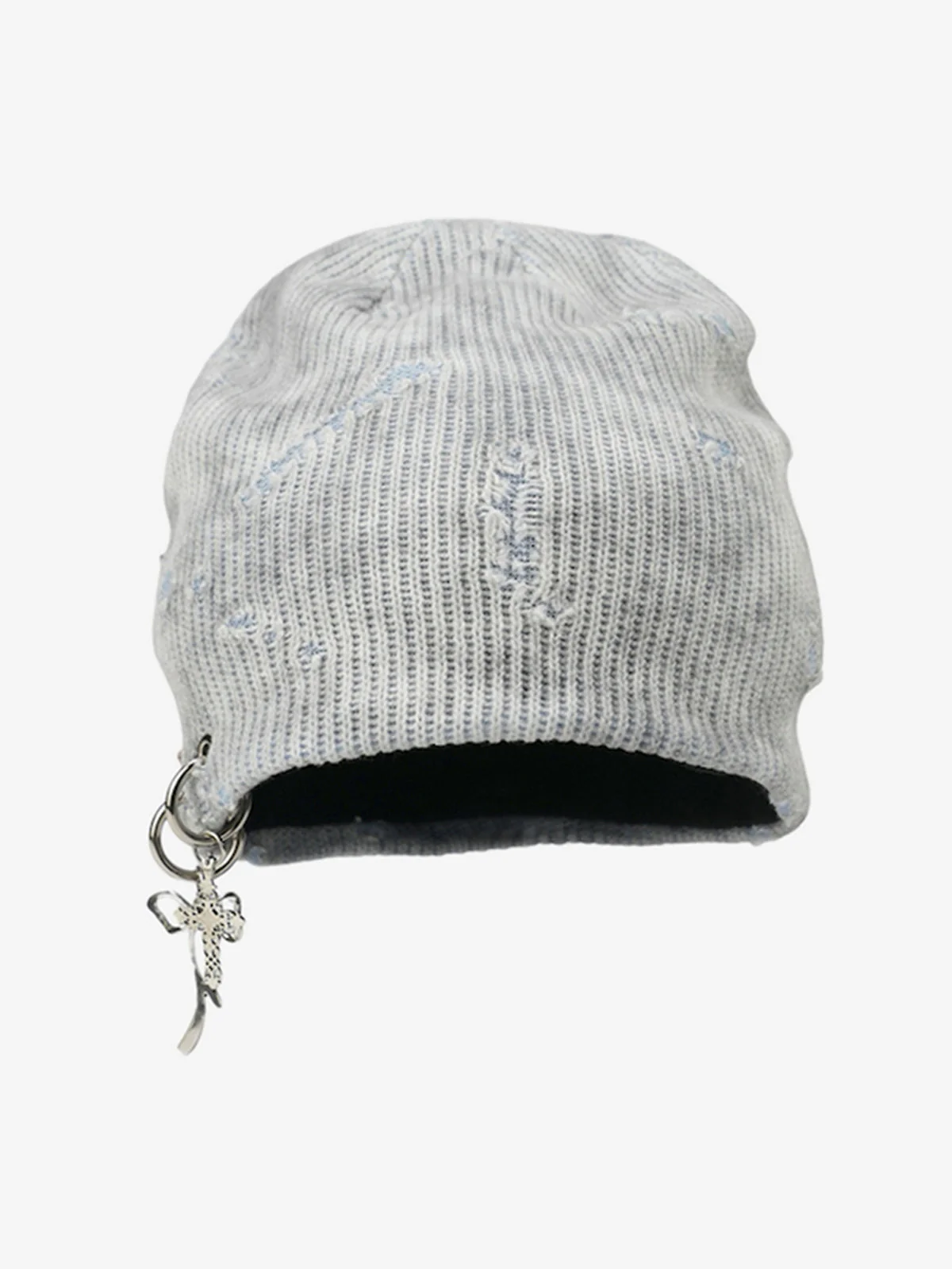 Retro Wasteland Style Distressed Knit Hanging Charm Beanie - Image 3