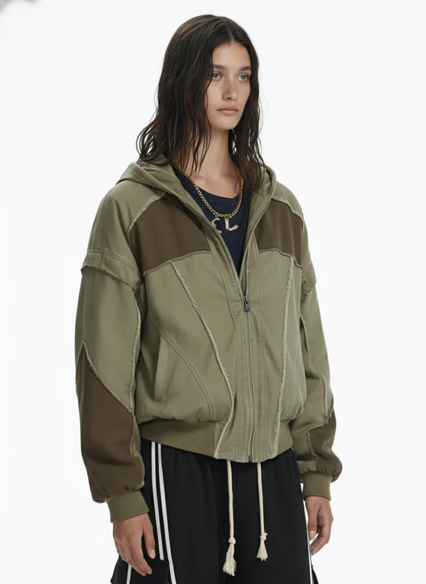 Retro Workwear Patchwork Hooded Utility Jacket - Image 3