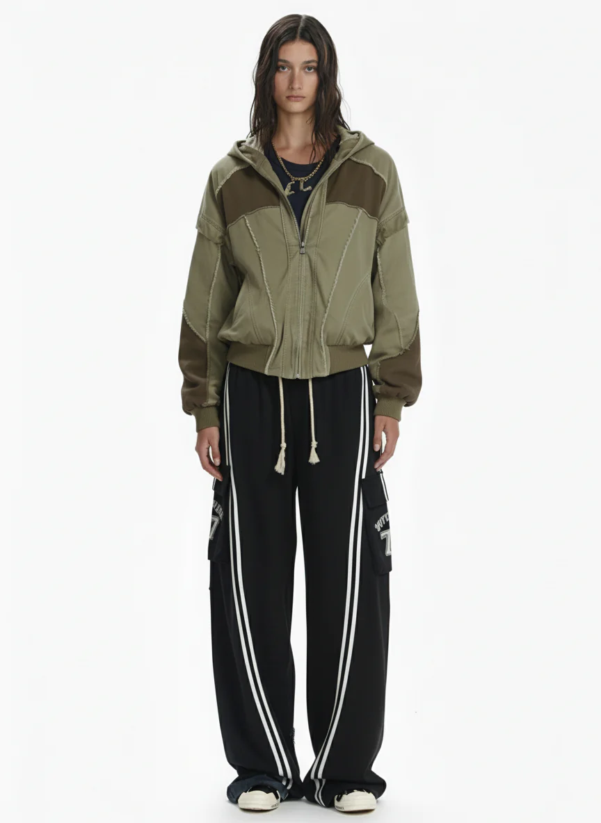 Retro Workwear Patchwork Hooded Utility Jacket - Image 4