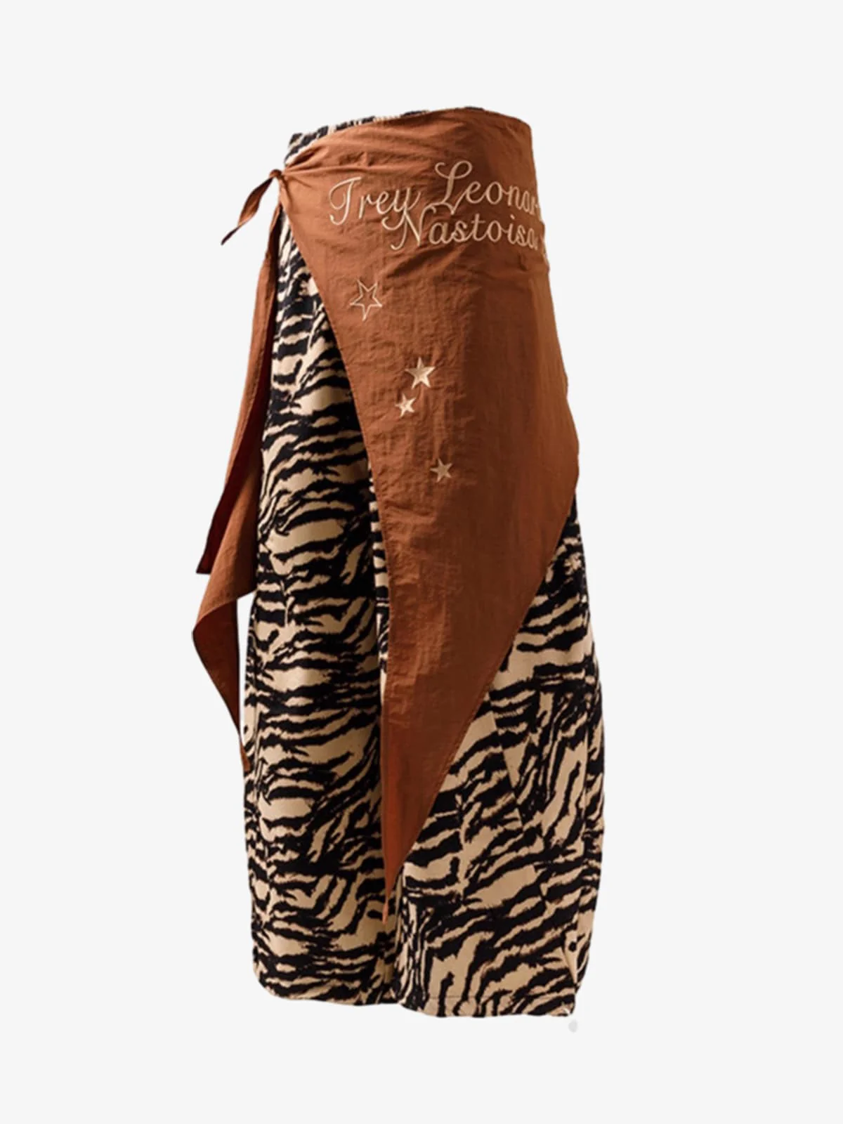 Retro Zebra Print Asymmetric Draped Patchwork Barrel Pants - Image 10