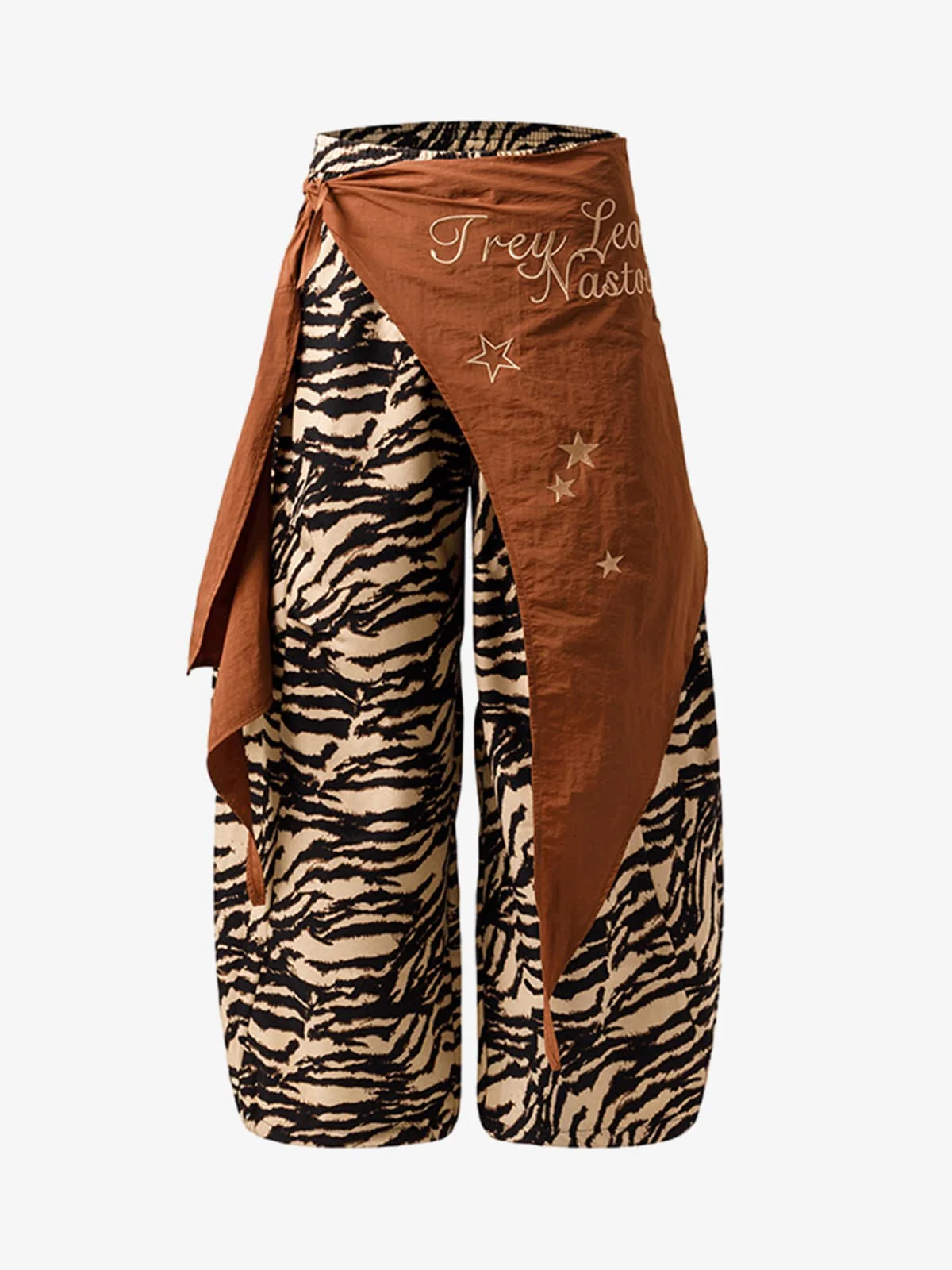 Retro Zebra Print Asymmetric Draped Patchwork Barrel Pants - Image 11