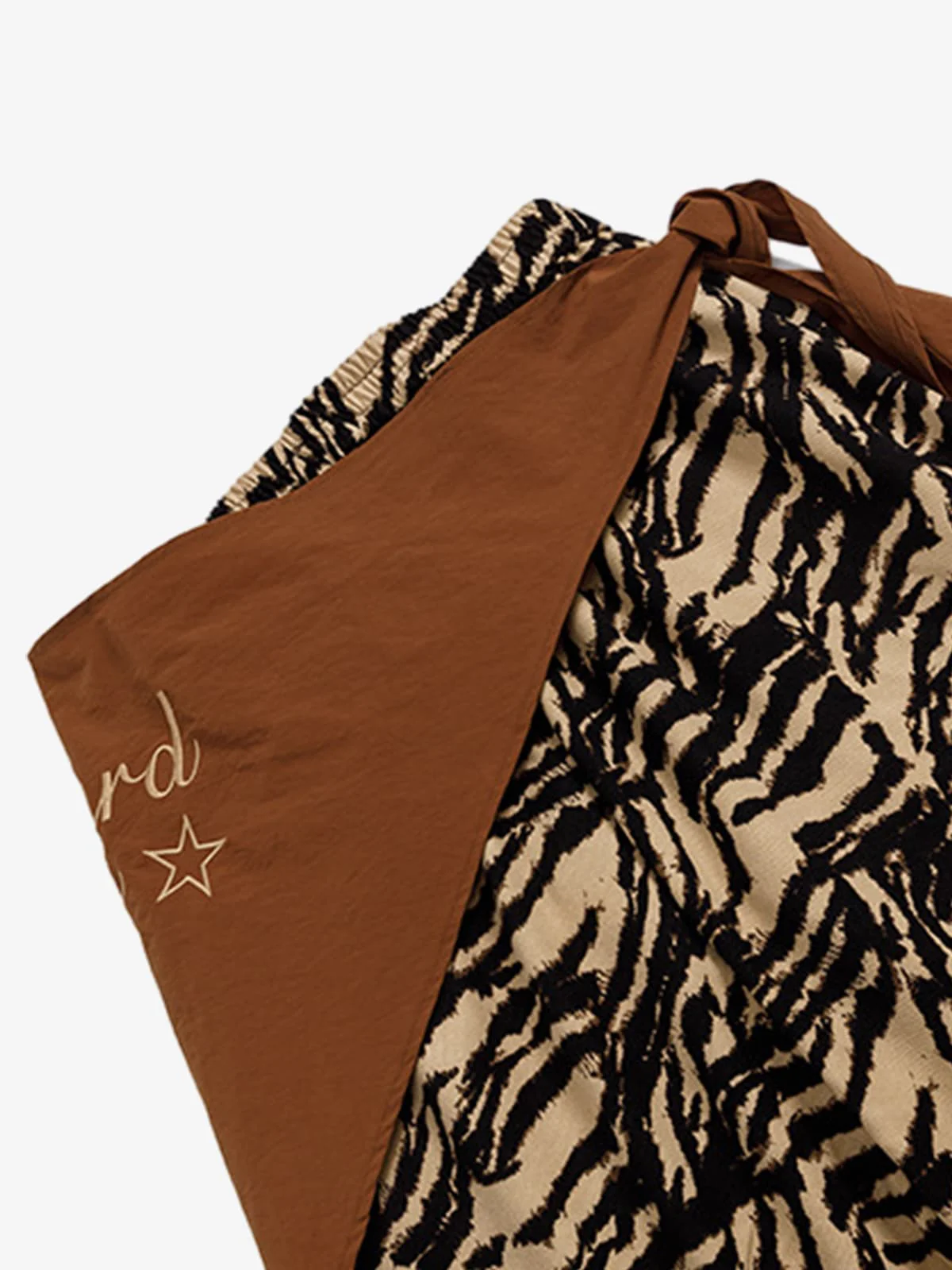 Retro Zebra Print Asymmetric Draped Patchwork Barrel Pants - Image 13