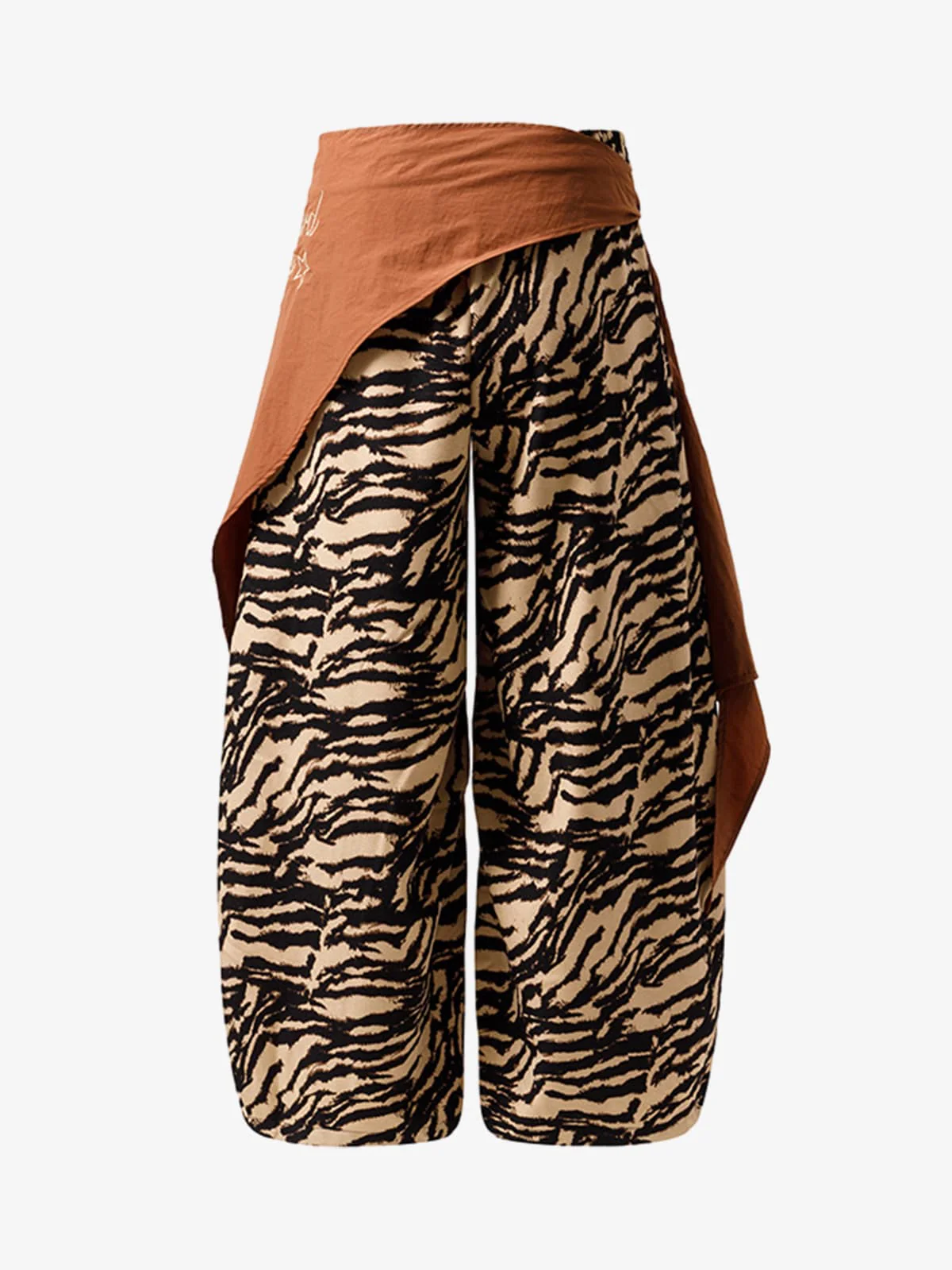 Retro Zebra Print Asymmetric Draped Patchwork Barrel Pants - Image 8