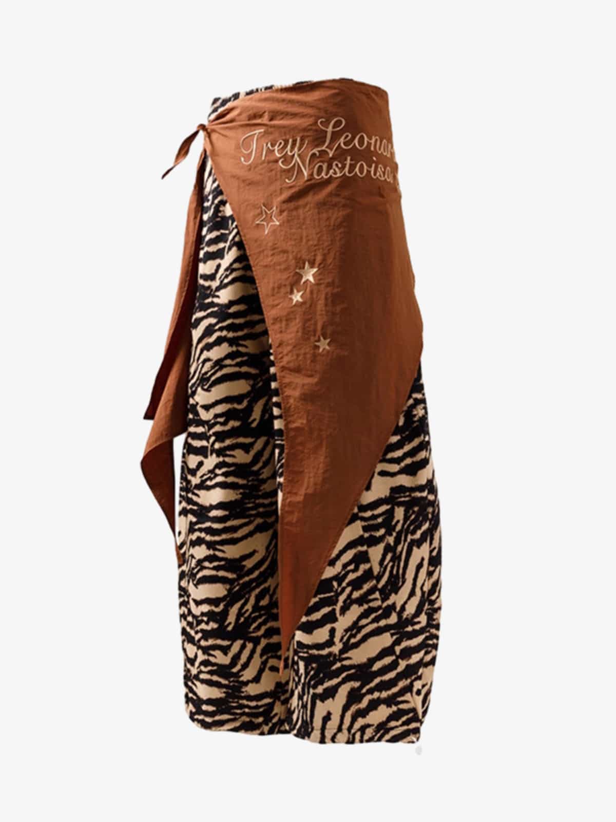 Retro Zebra Print Asymmetric Draped Patchwork Barrel Pants - Image 9