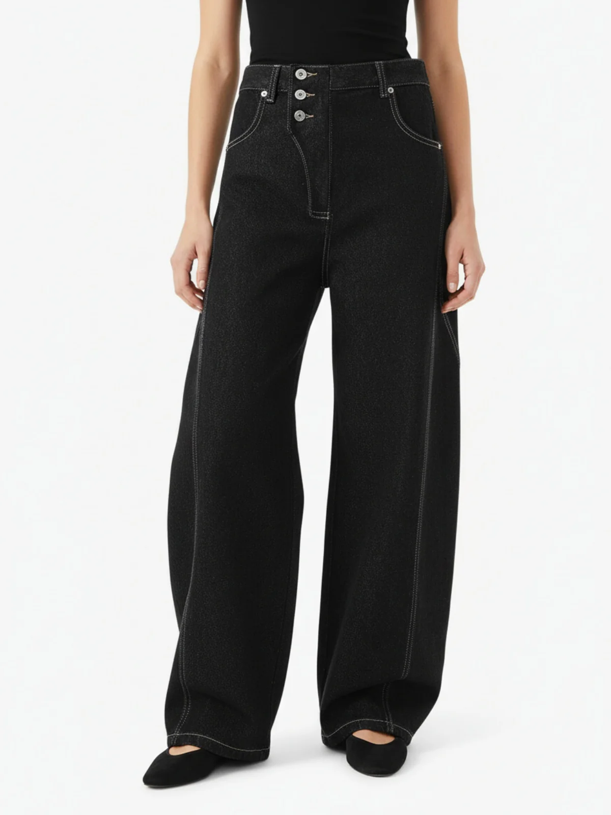 Reverse-Stitched Multi-Button Jeans