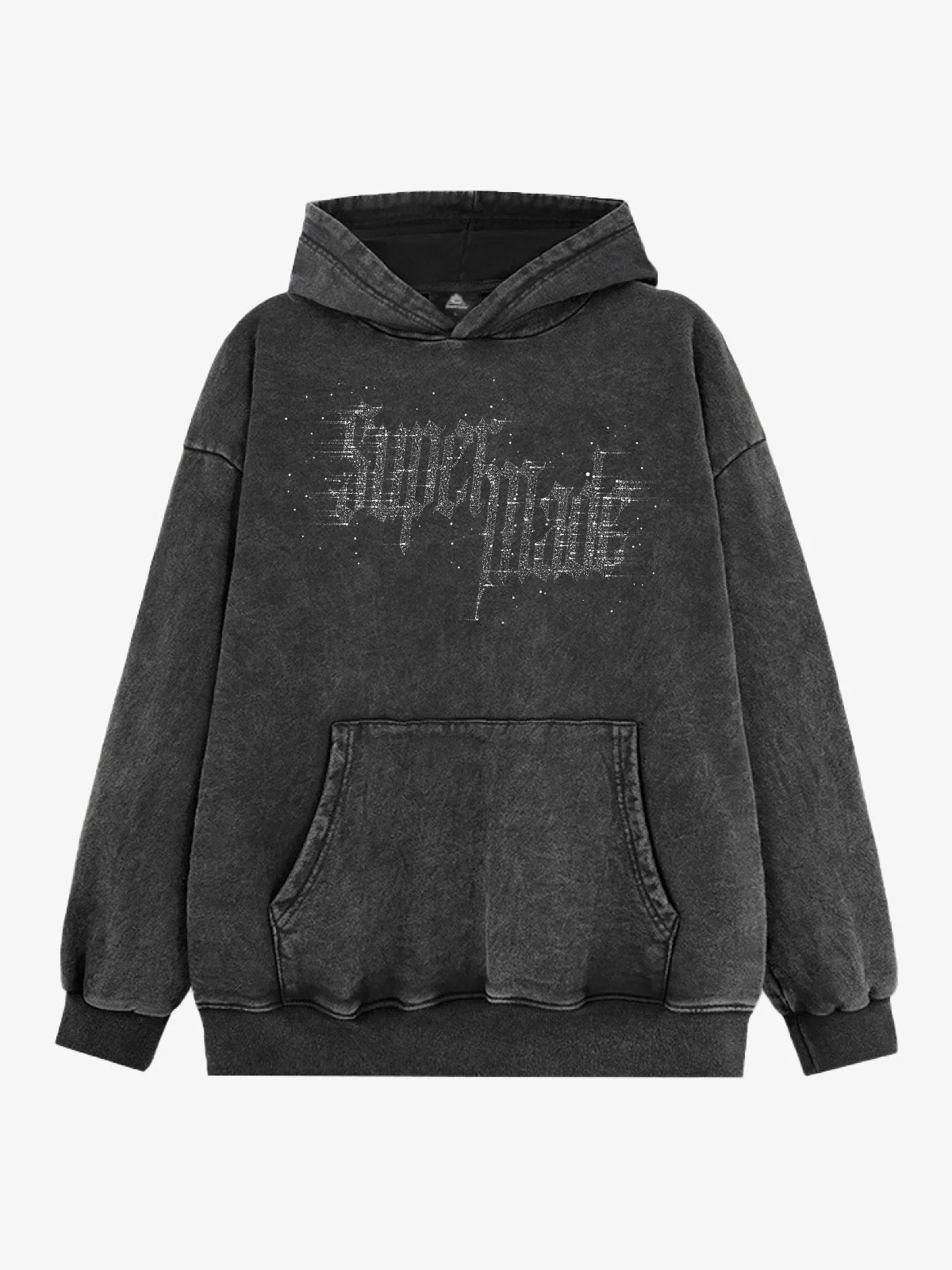 Rhinestone Distressed Letter Graphic Hoodie - Image 3