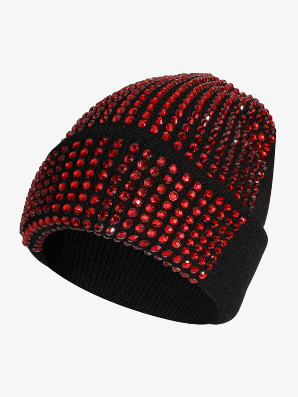 Rhinestone Embellished Ribbed Knit Beanie Hat - Image 3