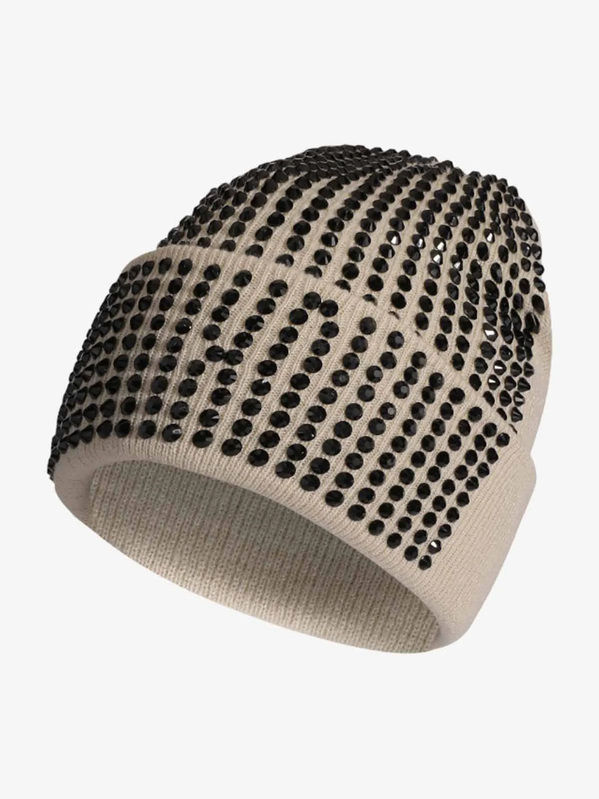 Rhinestone Embellished Ribbed Knit Beanie Hat - Image 4
