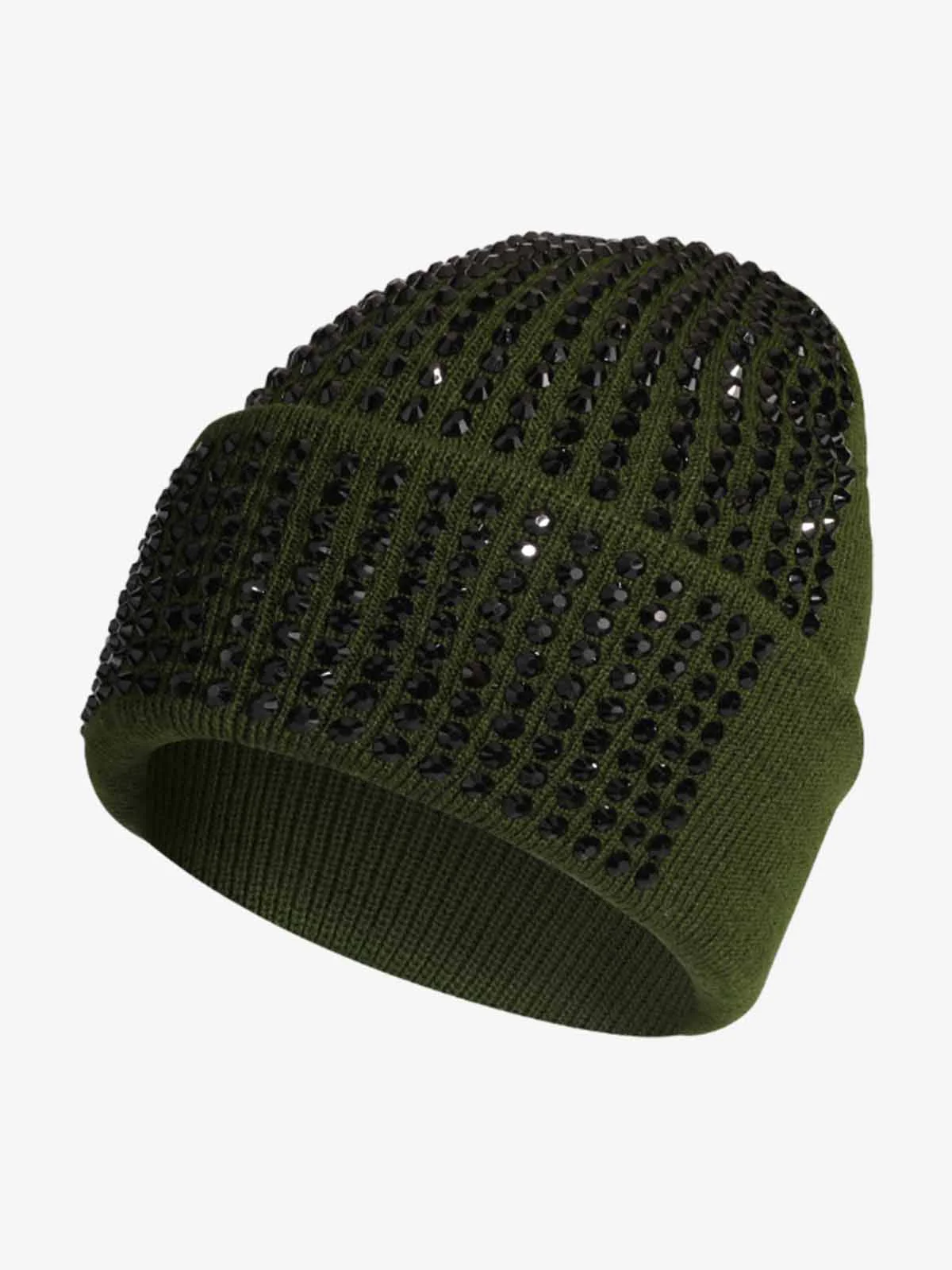 Rhinestone Embellished Ribbed Knit Beanie Hat - Image 5