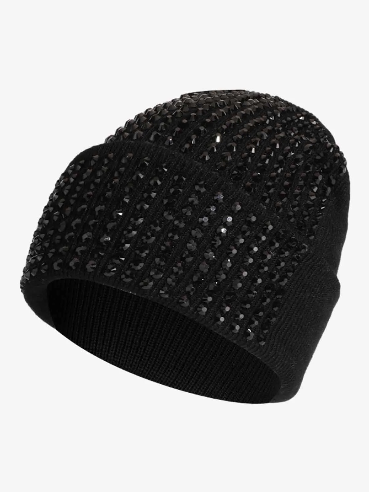 Rhinestone Embellished Ribbed Knit Beanie Hat - Image 6