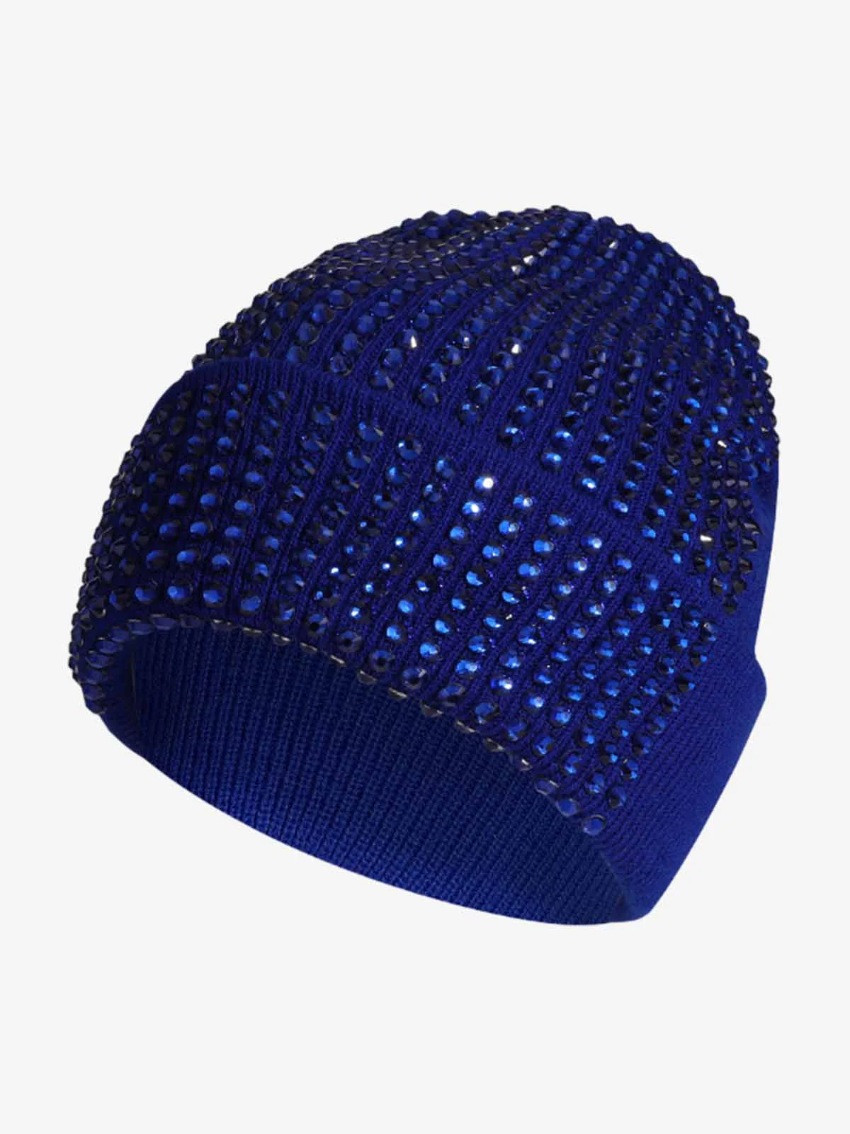 Rhinestone Embellished Ribbed Knit Beanie Hat - Image 7