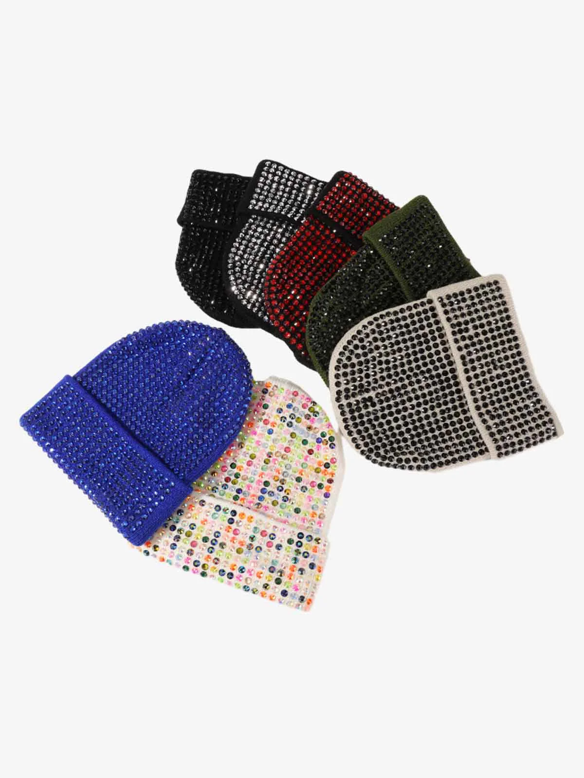 Rhinestone Embellished Ribbed Knit Beanie Hat - Image 8