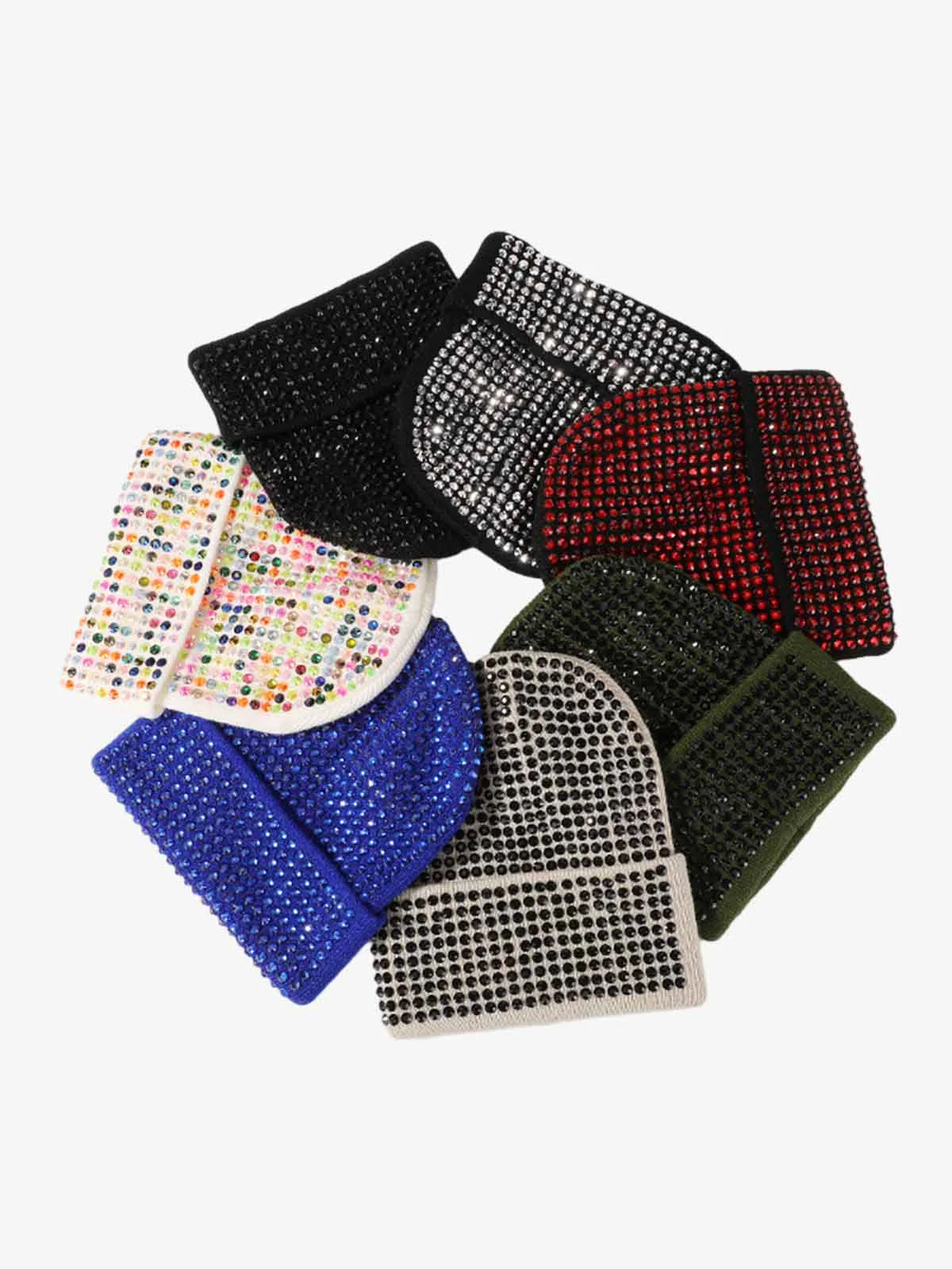 Rhinestone Embellished Ribbed Knit Beanie Hat - Image 9