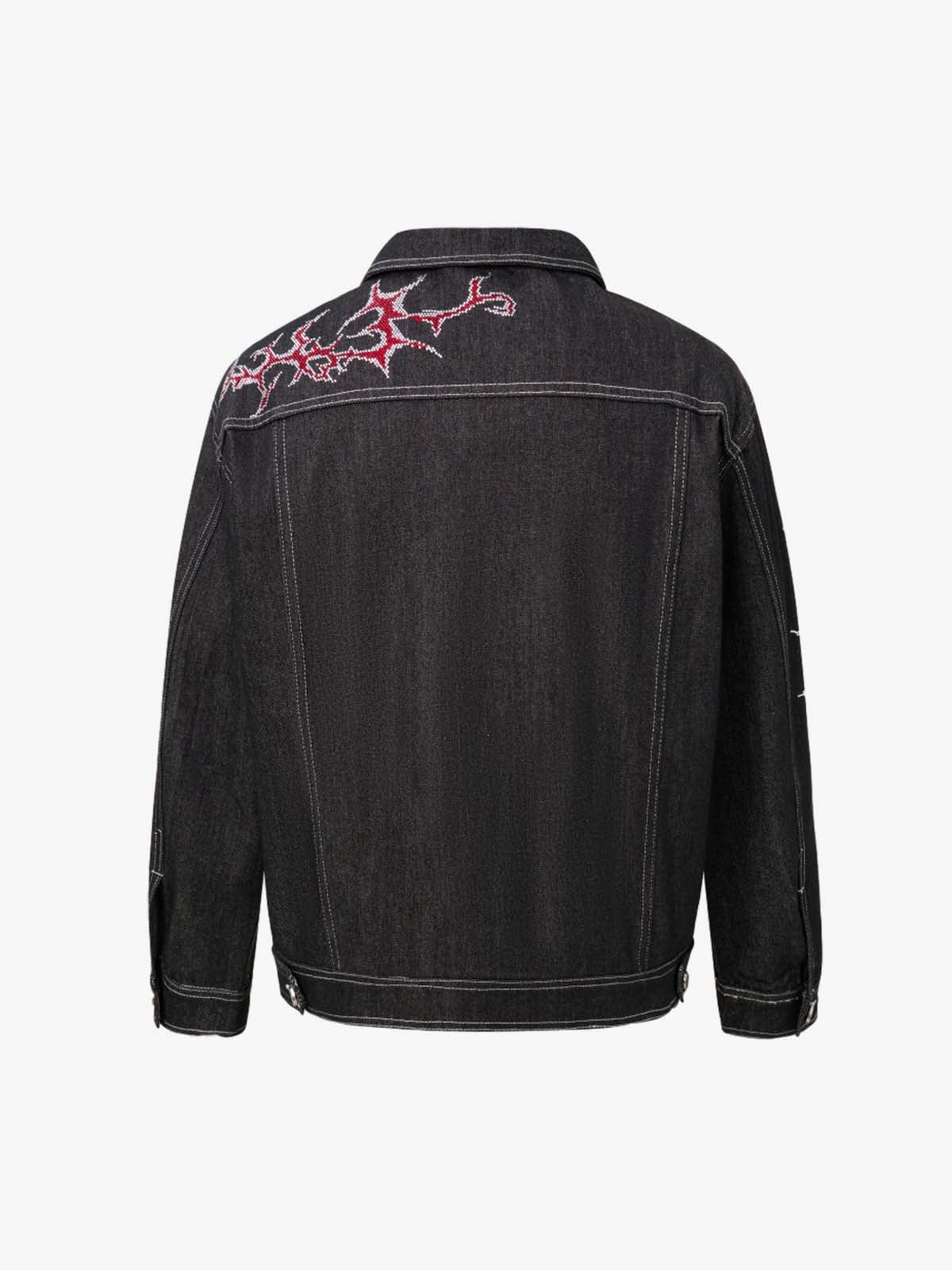Rhinestone Thorn Graphic Denim Jacket - Image 2
