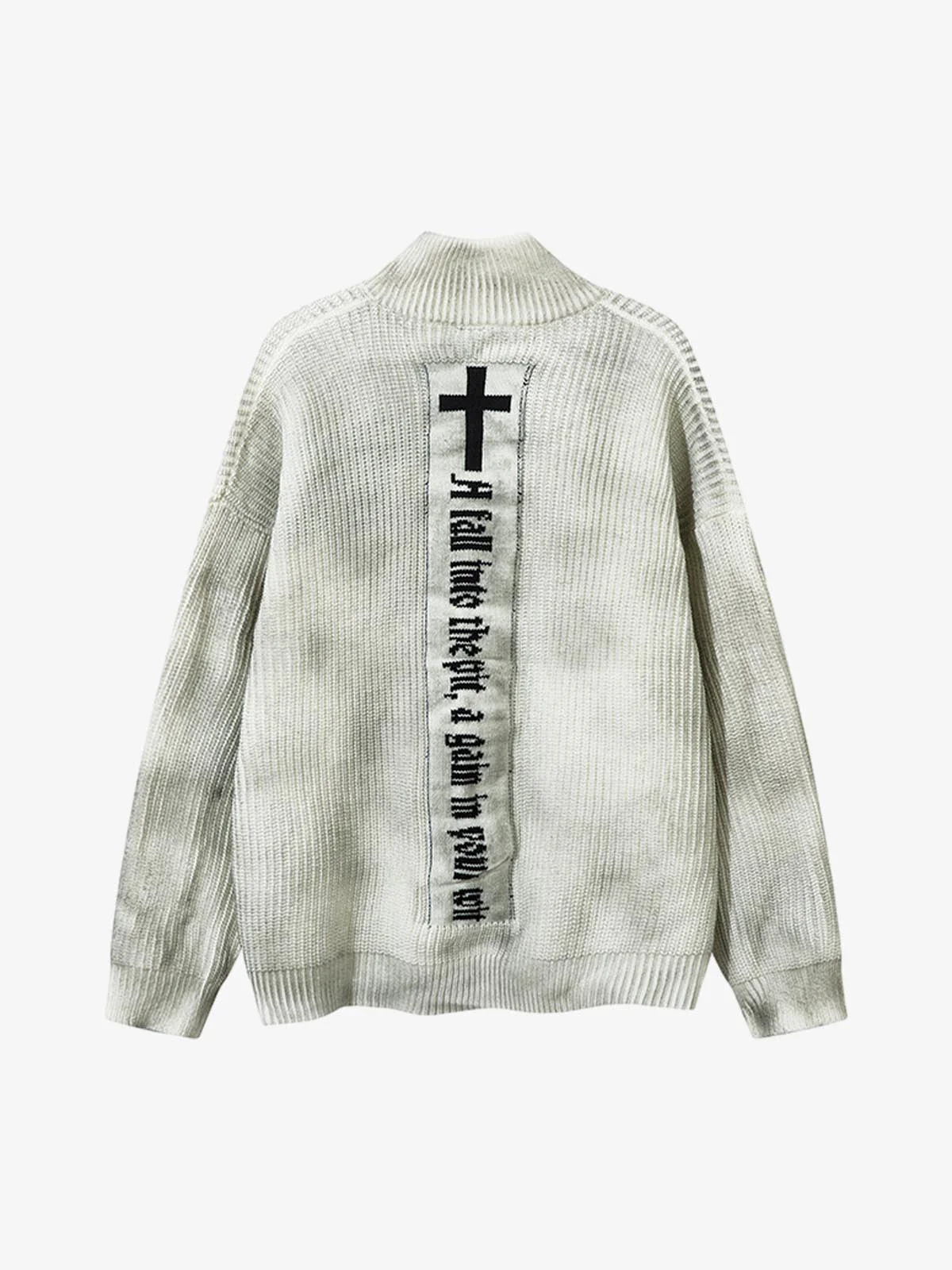 Ribbed Knit Dirty Dyed Embroidery Cross Sweater - 2465 - Image 7