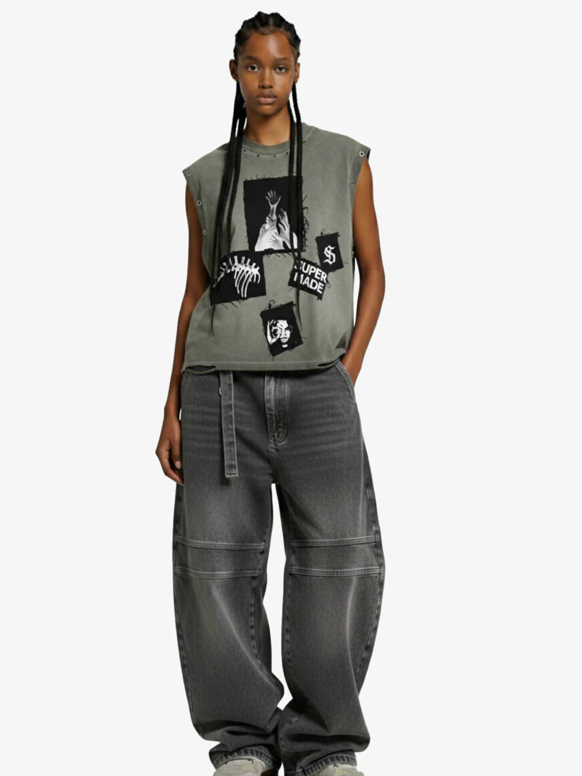 Ripped Graphic Patch Sleeveless Vest - Image 3