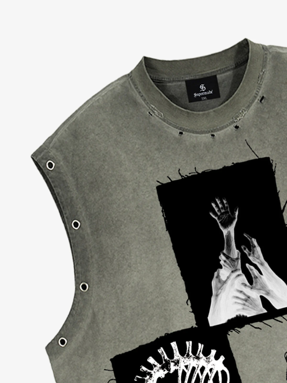 Ripped Graphic Patch Sleeveless Vest - Image 6
