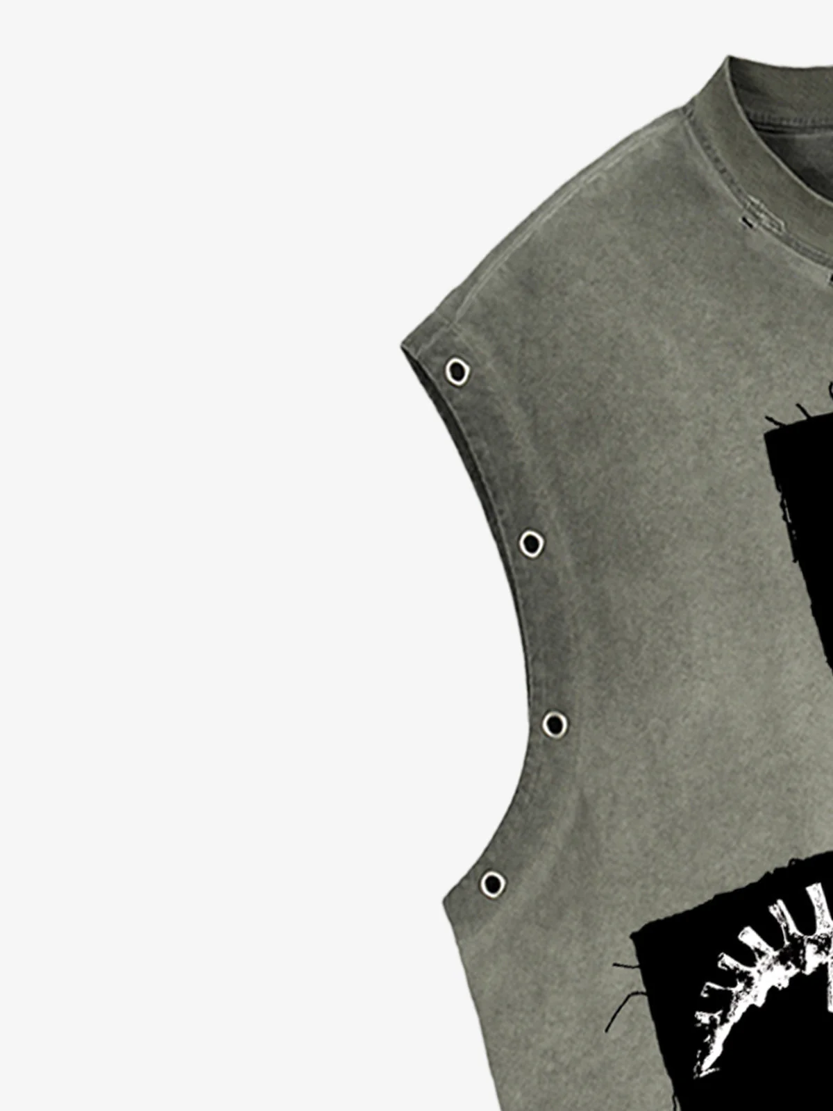 Ripped Graphic Patch Sleeveless Vest - Image 8