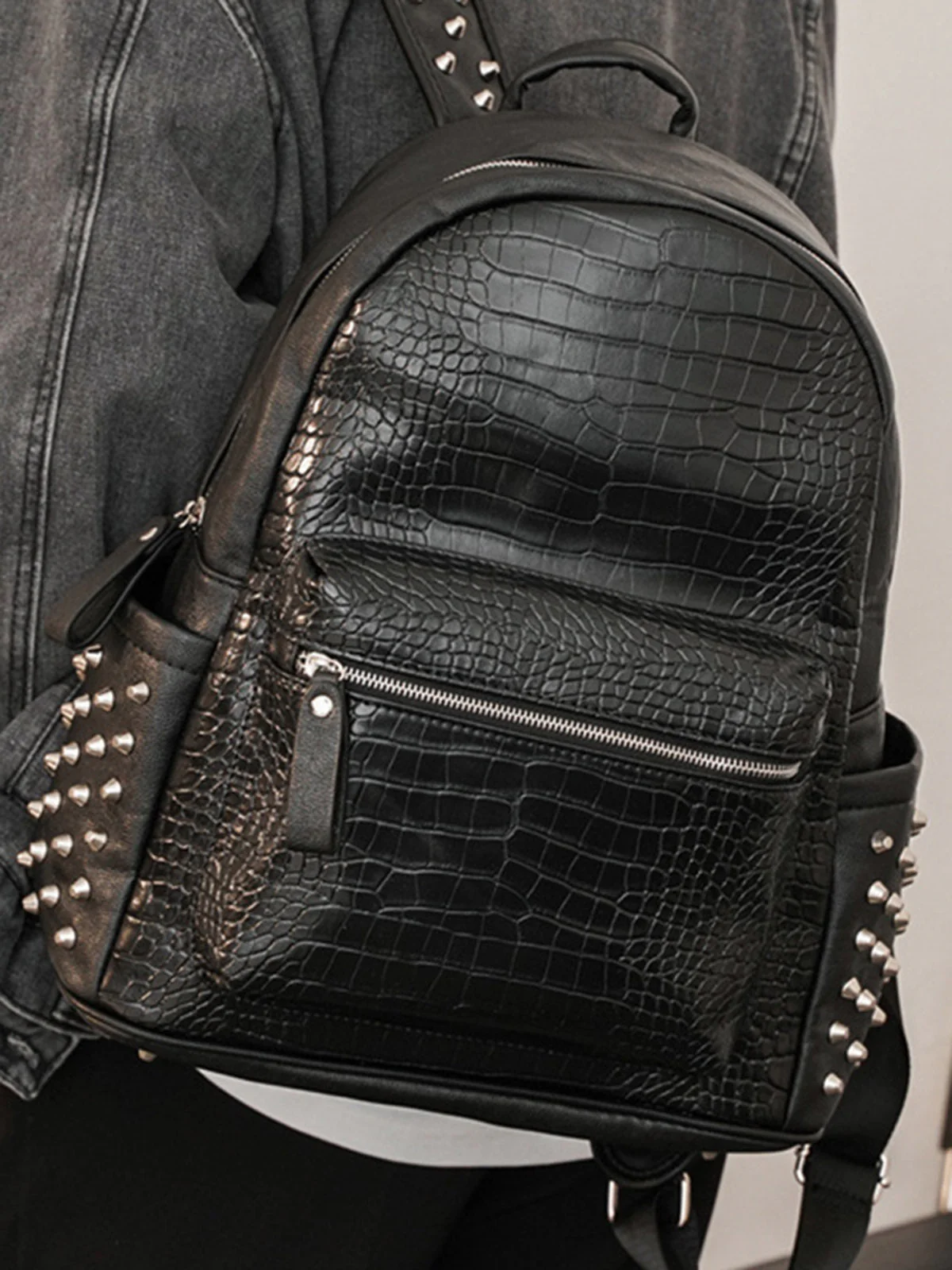Rivet Crocodile-Print Backpack - 2464 - Image 4