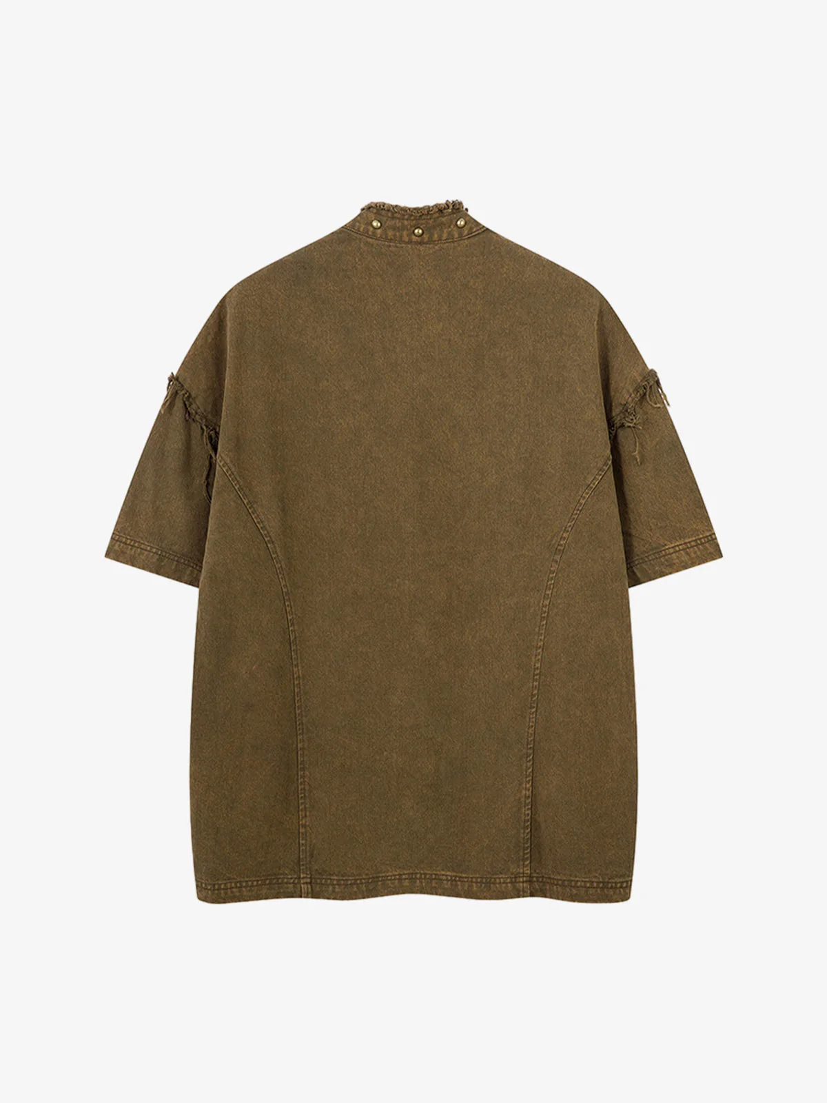 Rivet Deconstructed Split Stitching Denim Short-Sleeved Shirt - Image 10