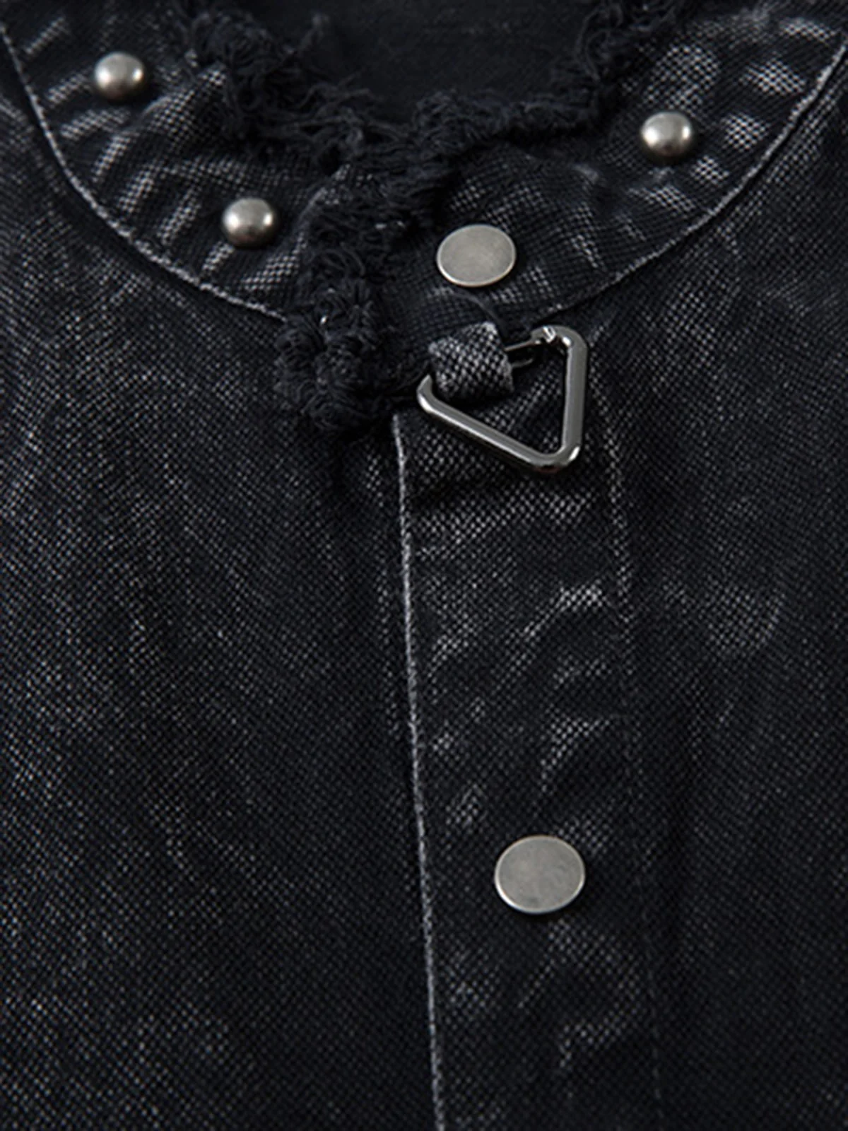 Rivet Deconstructed Split Stitching Denim Short-Sleeved Shirt - Image 14