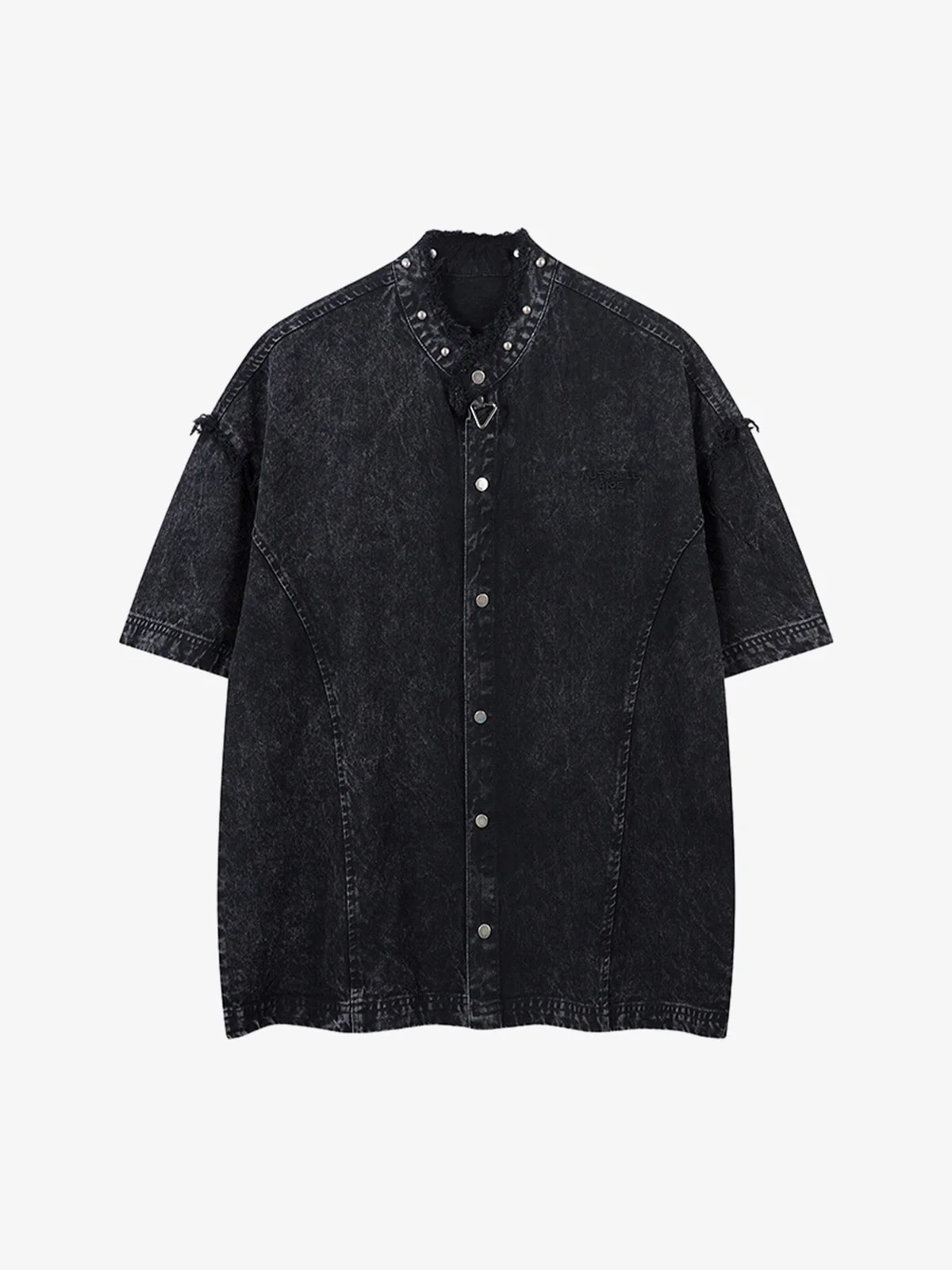 Rivet Deconstructed Split Stitching Denim Short-Sleeved Shirt - Image 8